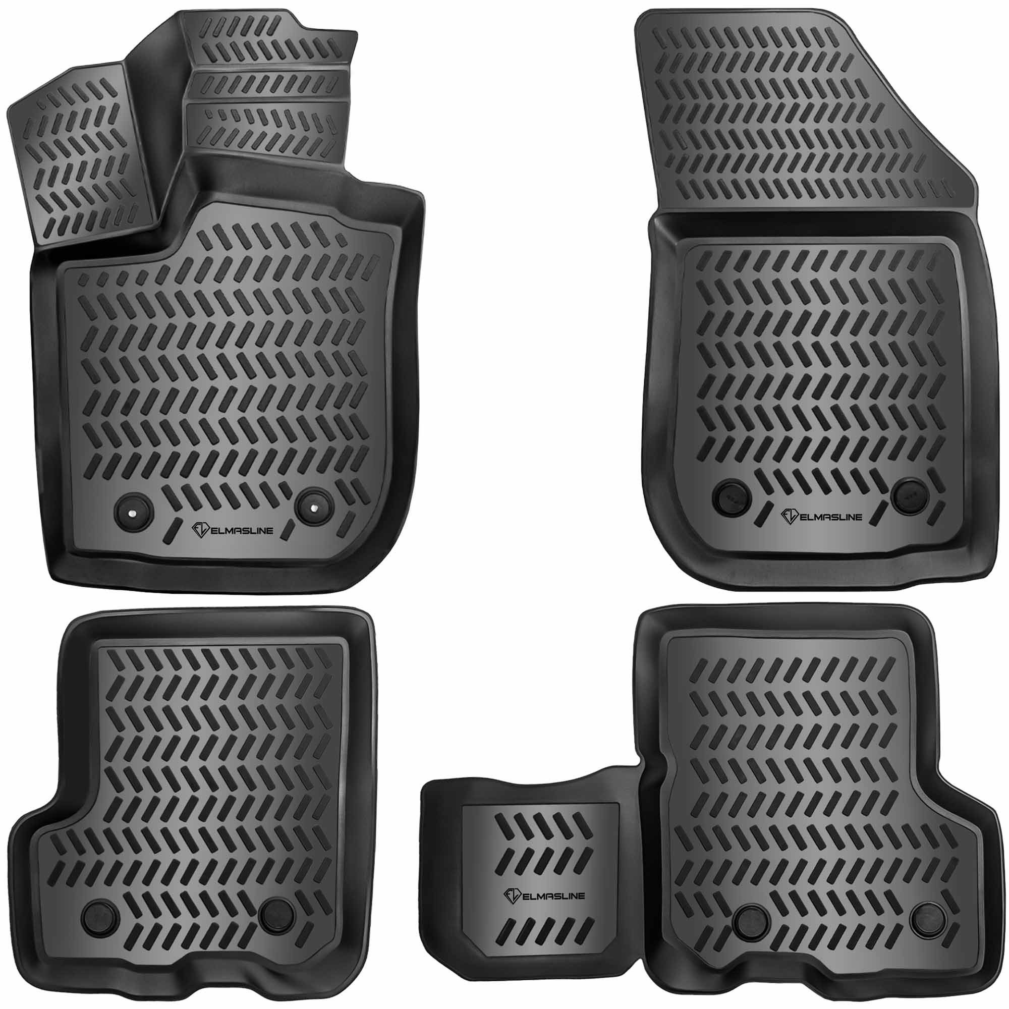 ELMASLINE Auto-Fußmatten Gummi (4 St), für DACIA SANDERO (2012-2020) 2. Generation - 3D Gummimatten - Zubehör - Hoher Rand, 2012, 2013, 2014, 2015, 2016, 2017, 2018, 2019, 2020