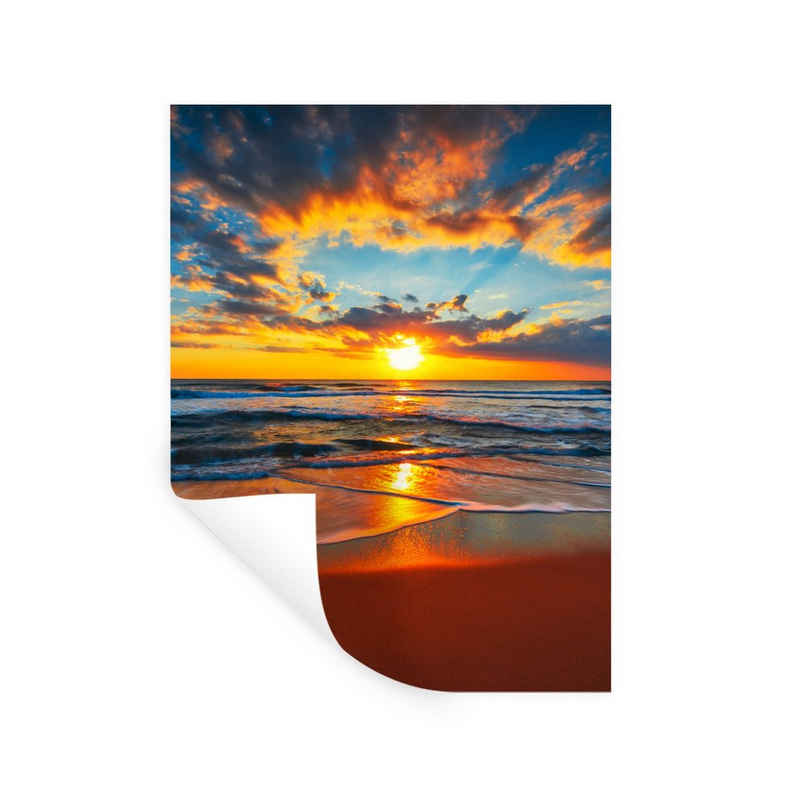 MuchoWow Wandsticker Meer - Sonnenuntergang - Strand - Wolken - Orange (1 St), Wandaufkleber, Wandtattoo, Selbstklebend, Wohnzimmer, Schlafzimmer