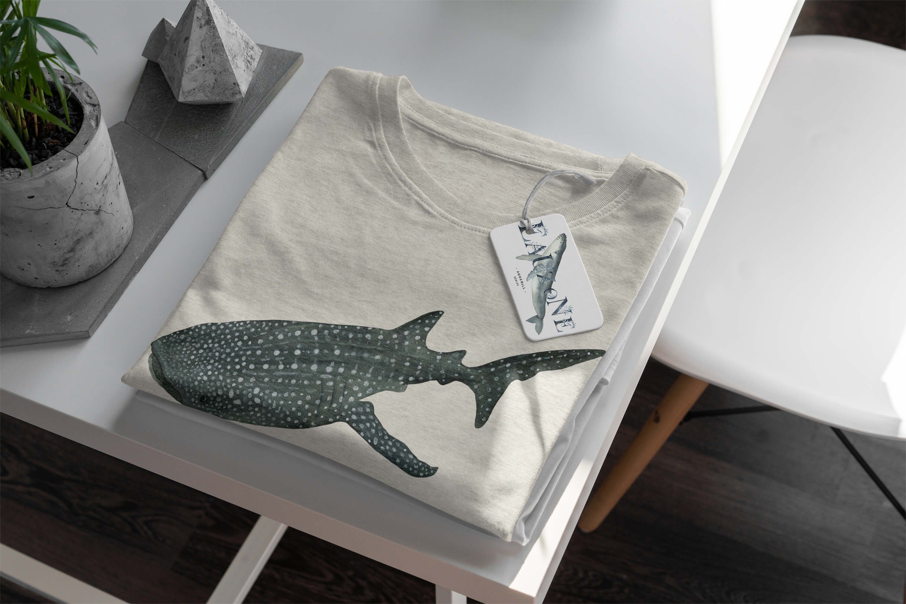 Art Shirt Wasserfarben e aus Ökomode gekämmte 100% Nachhaltig (1-tlg) Walhai Herren Bio-Baumwolle T-Shirt Sinus Motiv T-Shirt