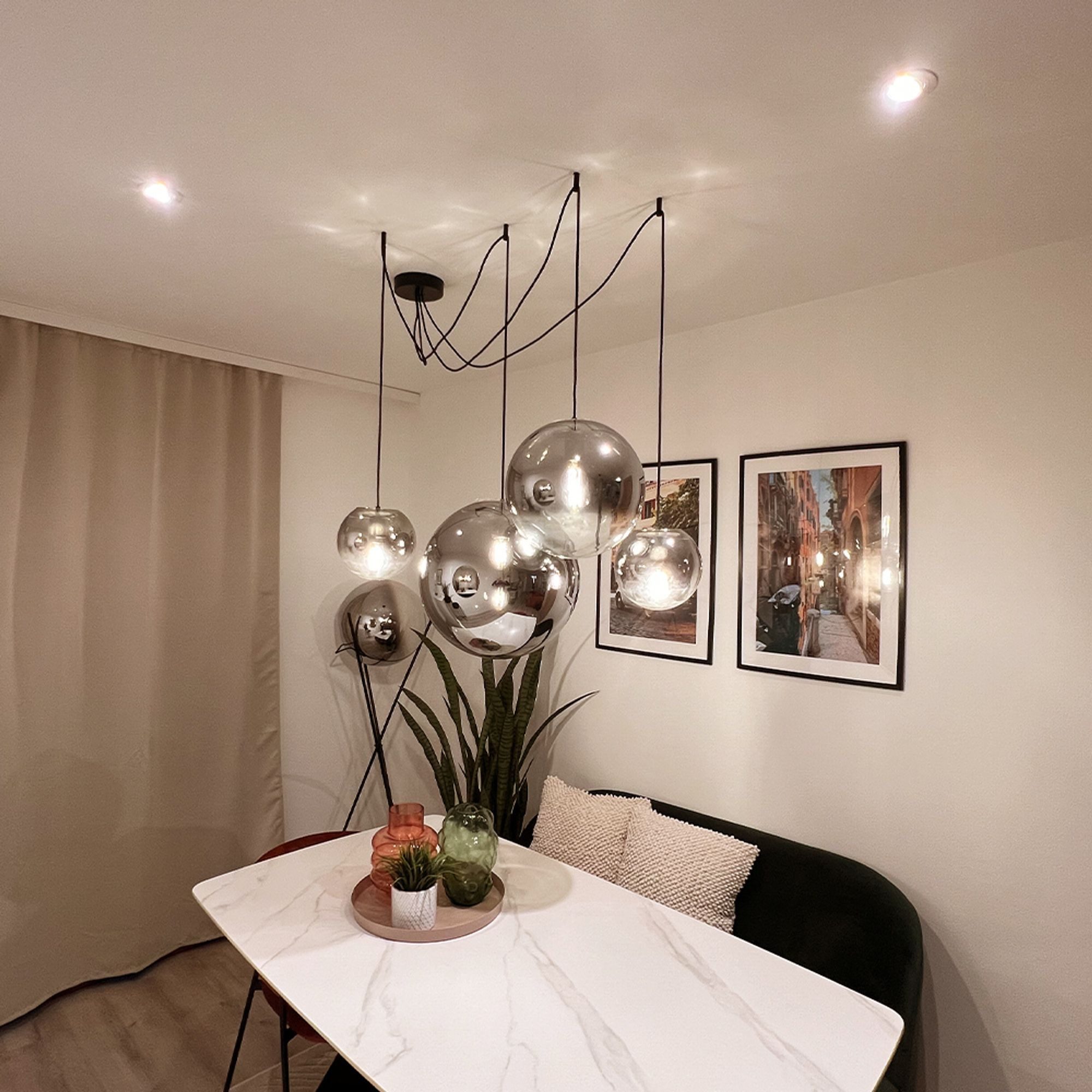 s.luce Pendelleuchte Orb Glaskugel Hängelampe 150cm Aufhängung Schwarz Rauch