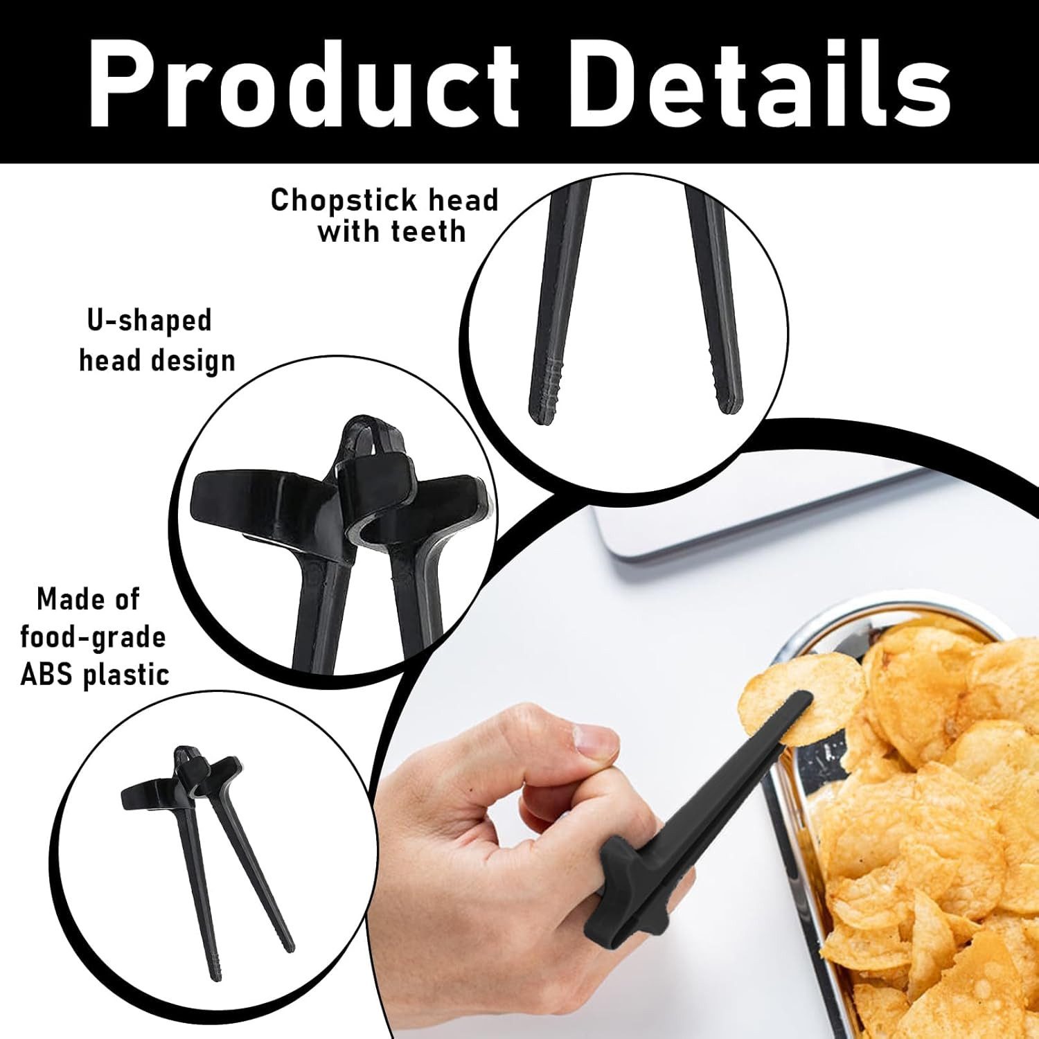 FELIXLEO Servierzange Fingerstäbchen Gamer 4 Stück Snack Zange Chips Greifer Set – Bild 3 von 5