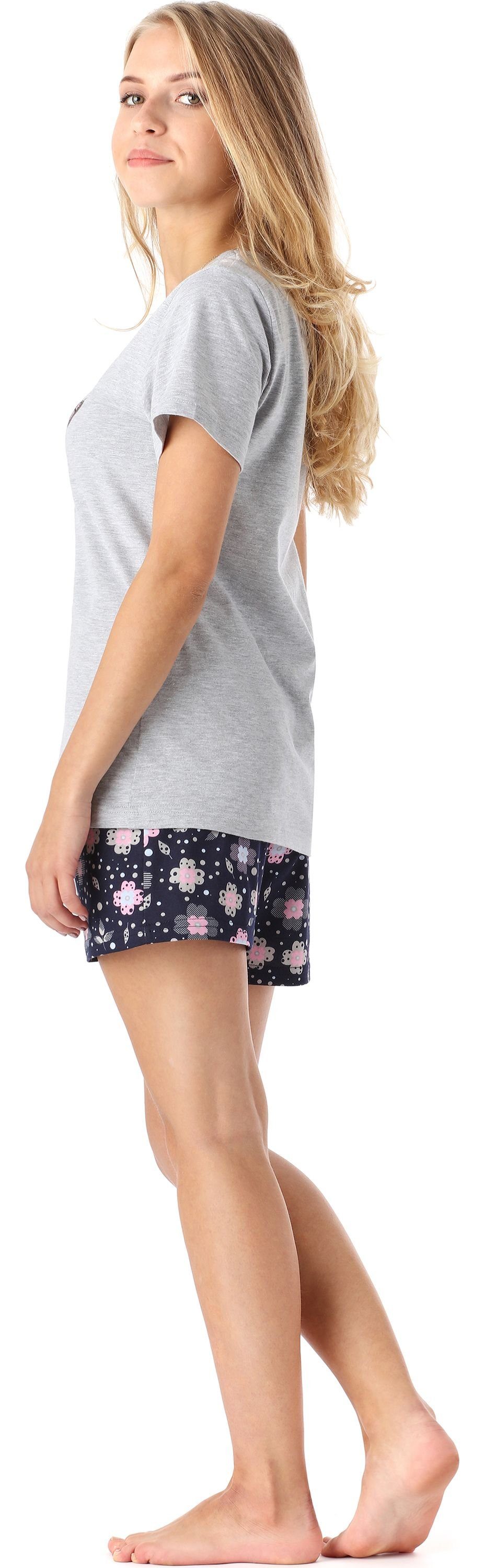 Merry Schlafanzug Mädchen MS10-265 Style Blumen Kurz Melange Schlafanzüge Baumwolle Pyjama aus Set