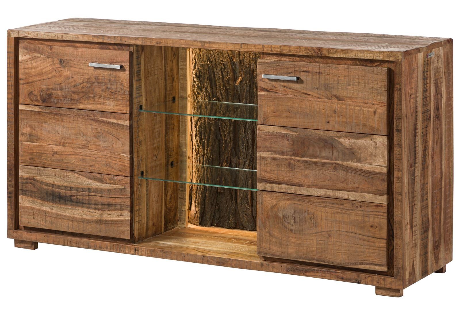 Massivmoebel24 Sideboard (Massivholz), Sideboard Akazie 145x40x78 natur lackiert BARK #100
