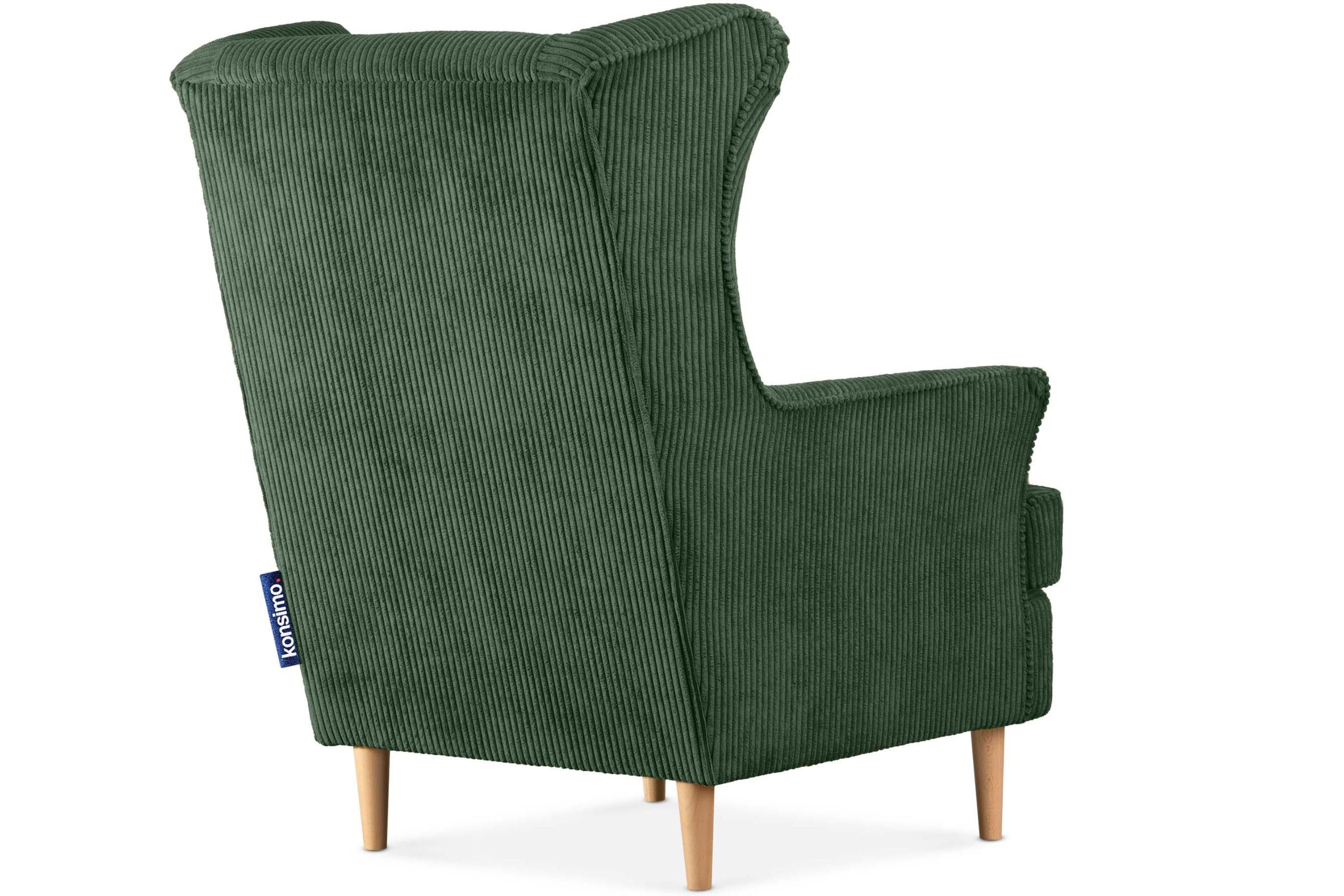 Konsimo Ohrensessel Sessel, Design, STRALIS dekorativem zeitloses Füße, hohe inklusive Kissen