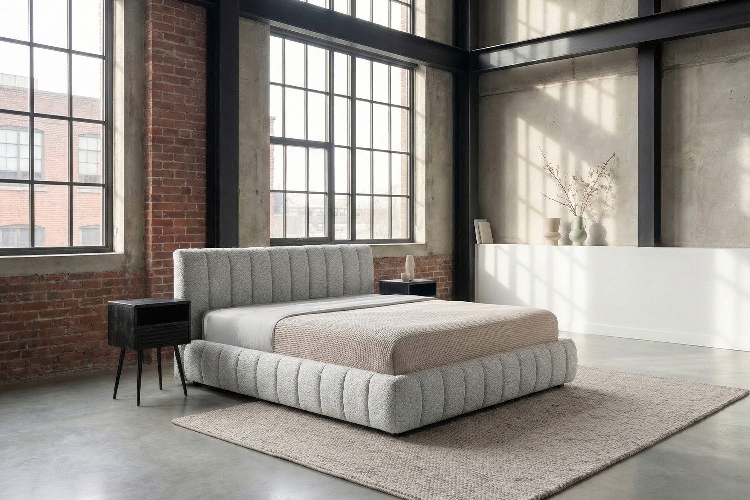 KAWOLA Polsterbett ALIOTTA Bouclé - Struktur trifft Design - Wohnlicher Look, Inklusive Lattenrost 3-fach höhenverstellbar - Komfort neu definiert