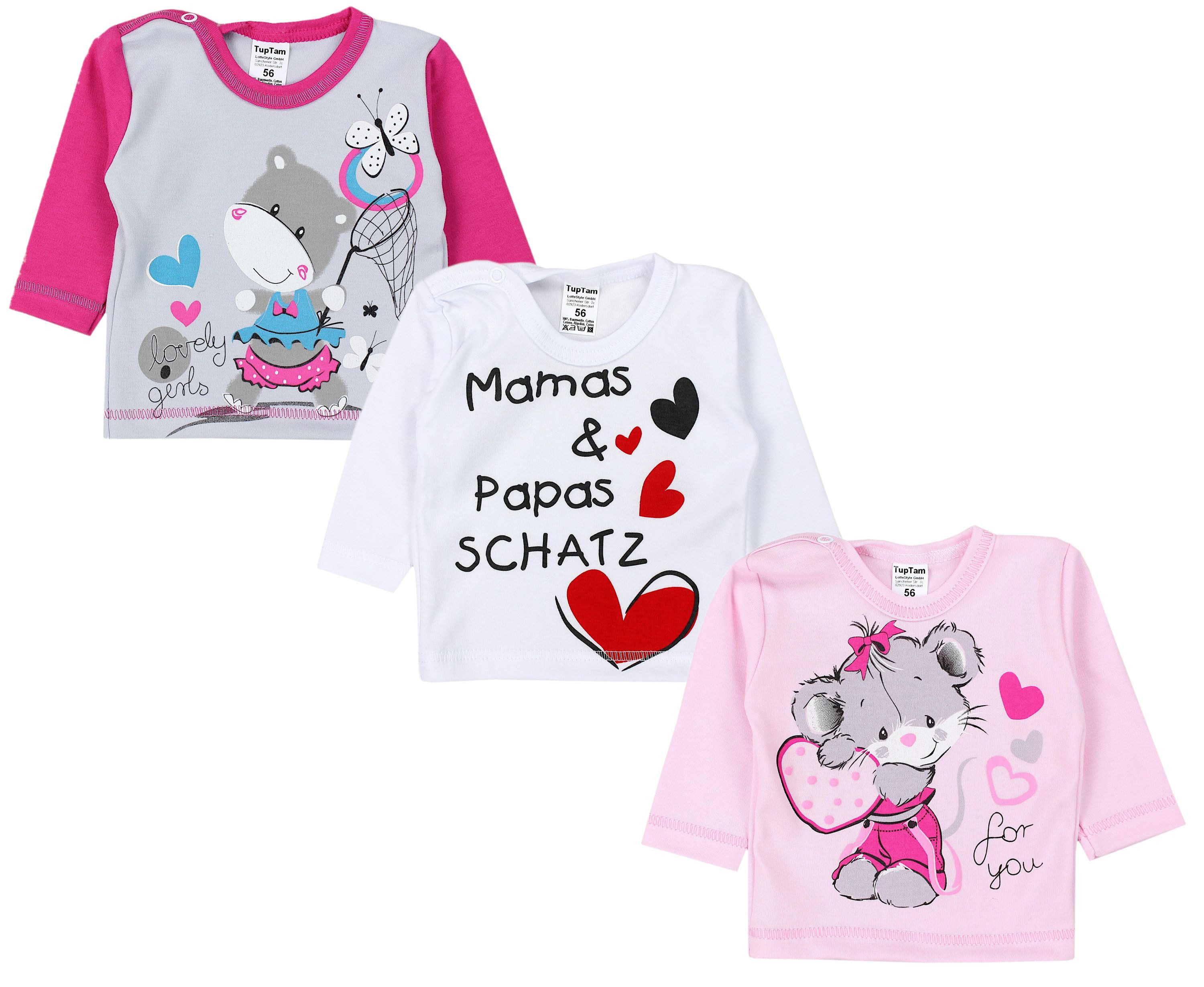 TupTam Rundhalsshirt TupTam Unisex Baby Langarmshirt mit Spruch Aufdruck 3er Set