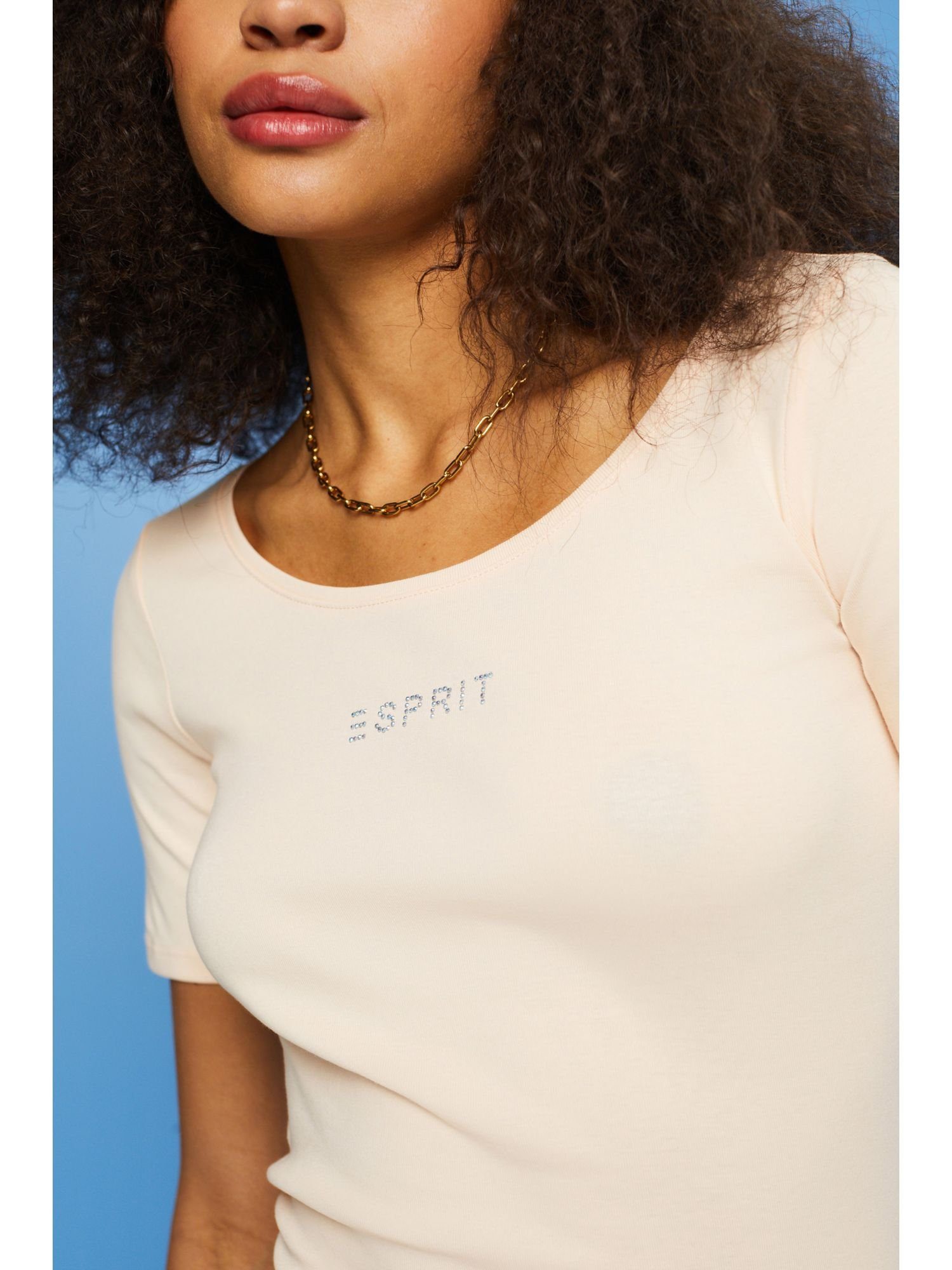 Esprit T-Shirt Jersey-T-Shirt mit Glitter-Logo (1-tlg) PEACH