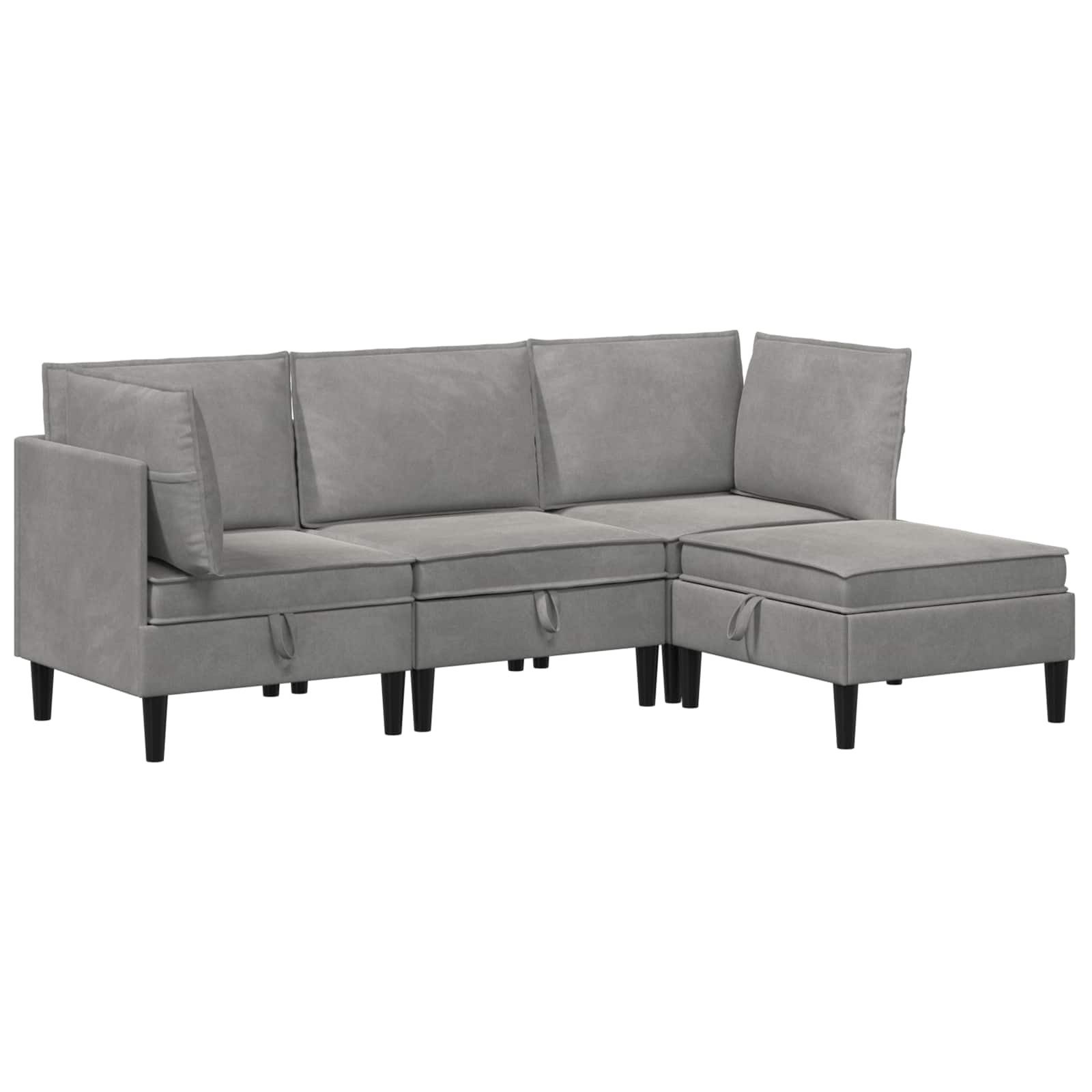 vidaXL Wohnzimmer-Set Wohnzimmergarnitur mit Kissen mit Speicher 4 pcs Hellgrau Samt, (4-St)