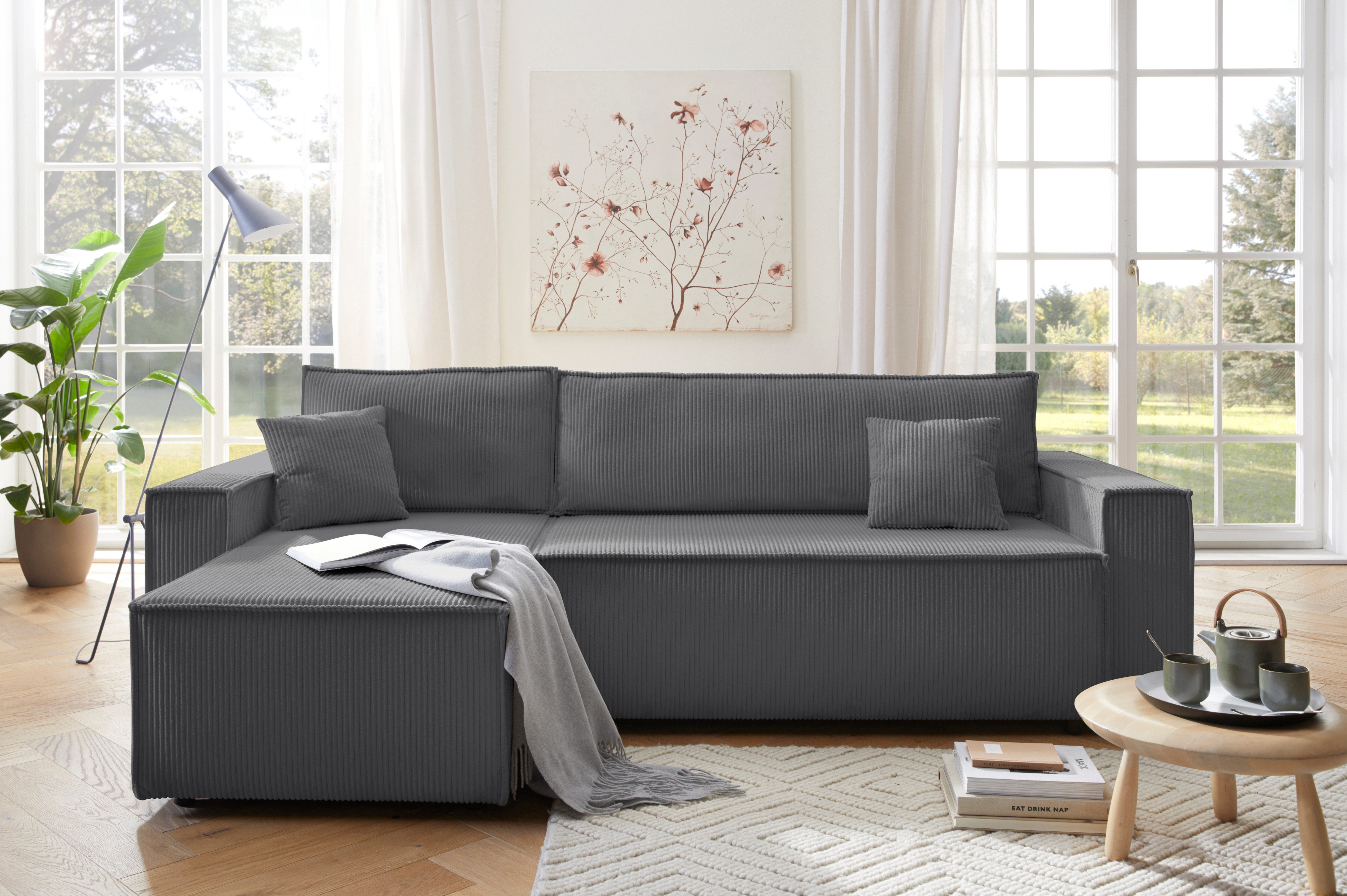 OTTO home Ecksofa CASSI, 241cm, L-Form, Schlafsofa, Bettkasten, Boxspringfederung, Cord, Schlaffunktion(133/200), Recamiere links/rechts, Unser Tiefpreis