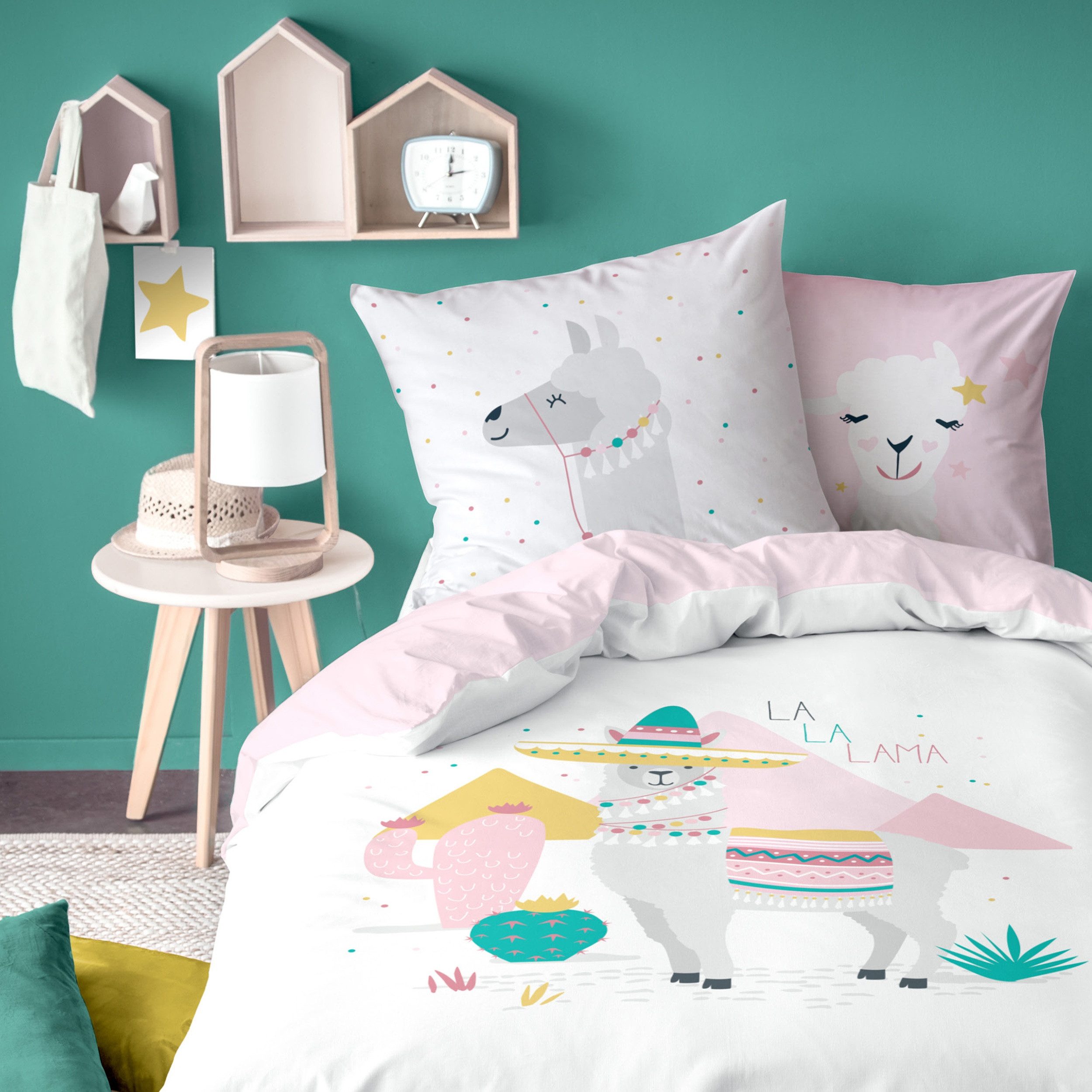 Familando Kinderbettwäsche Lama Alpaka Set 135x200 80x80 cm aus 100% Baumwo günstig online kaufen