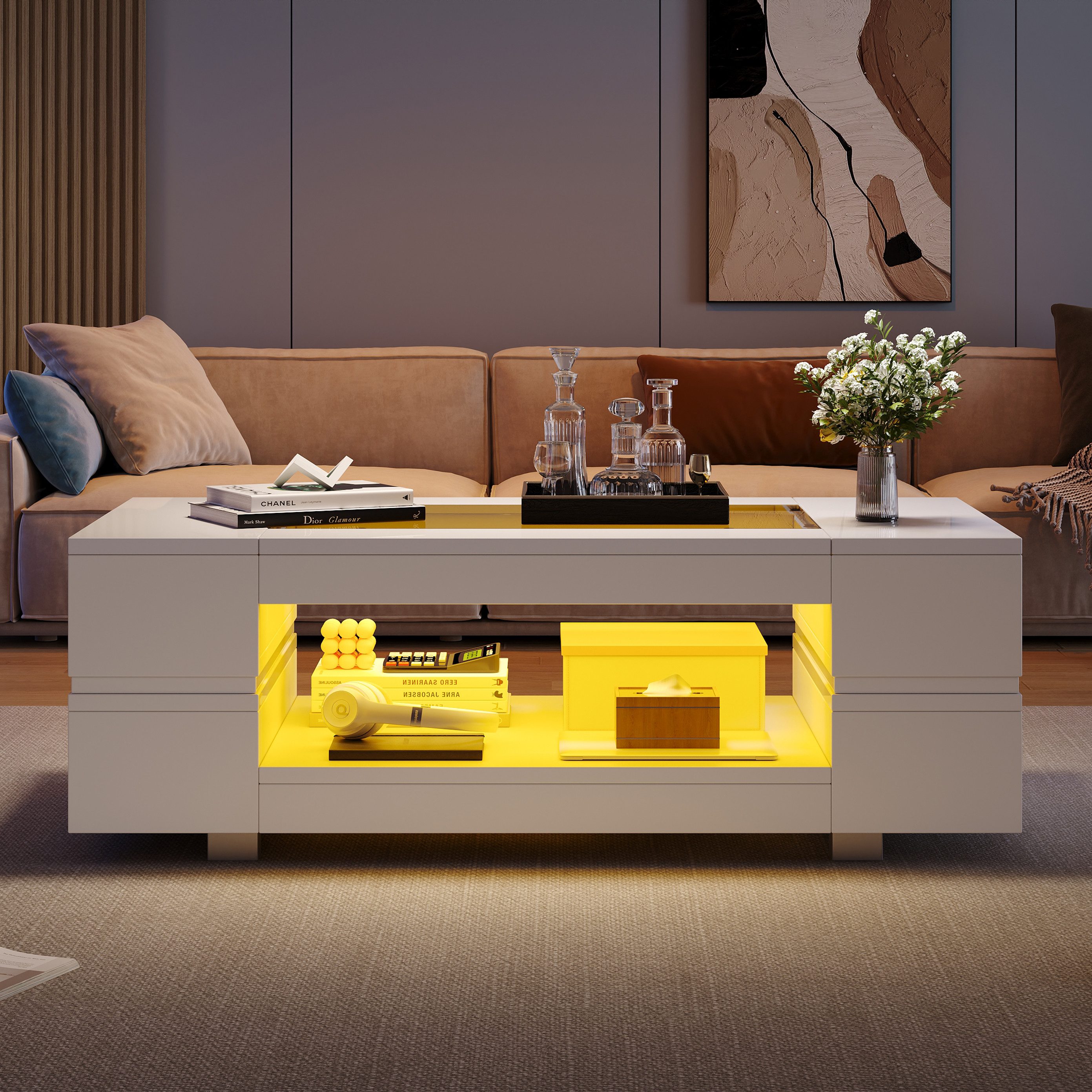 HAUSS SPOLE Couchtisch Hochglanz LED-Couchtisch Bluetooth-App-Steuerung günstig online kaufen