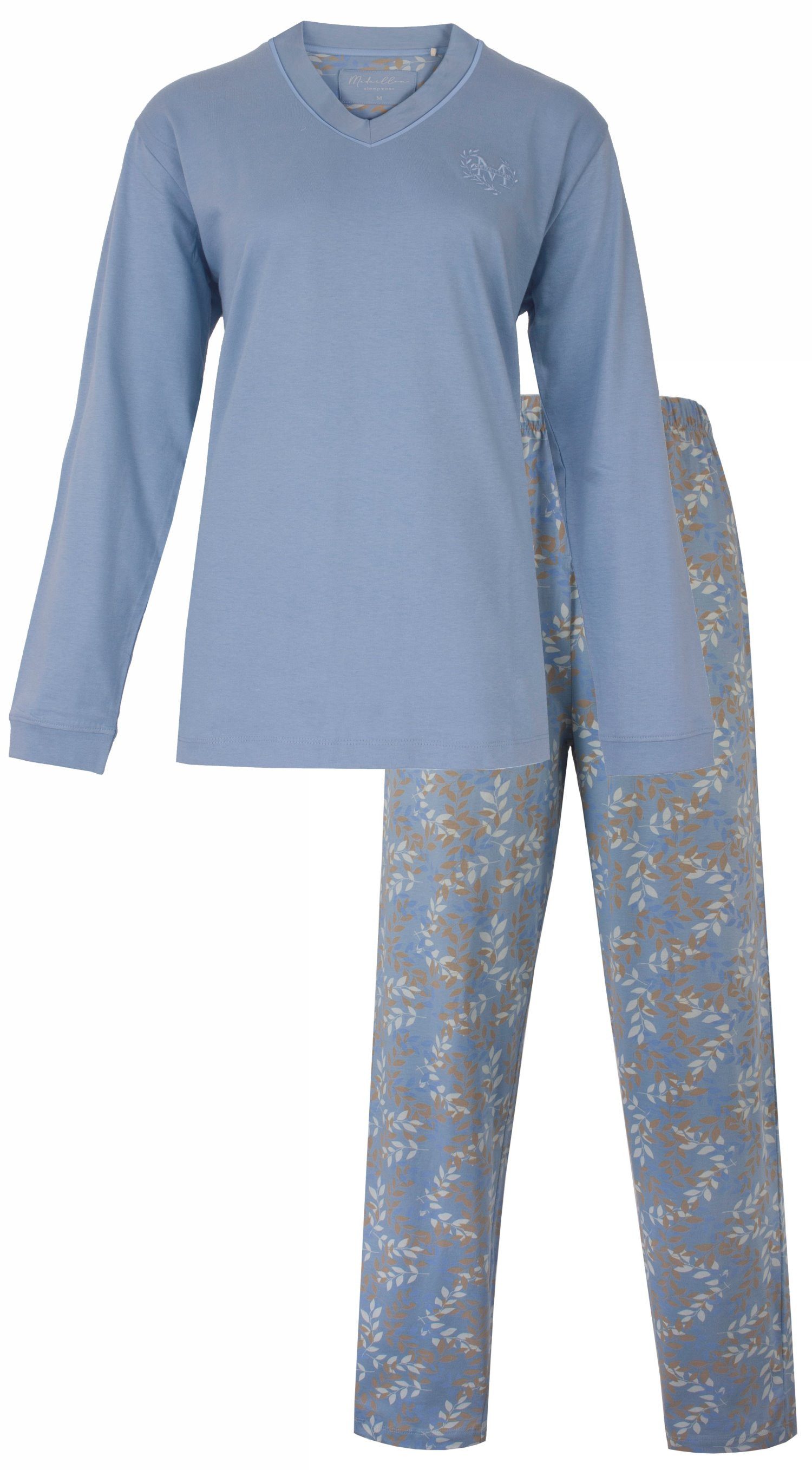 Medaillon Schlafanzug Damen Pyjama langer Arm (2 tlg) Baumwolle günstig online kaufen