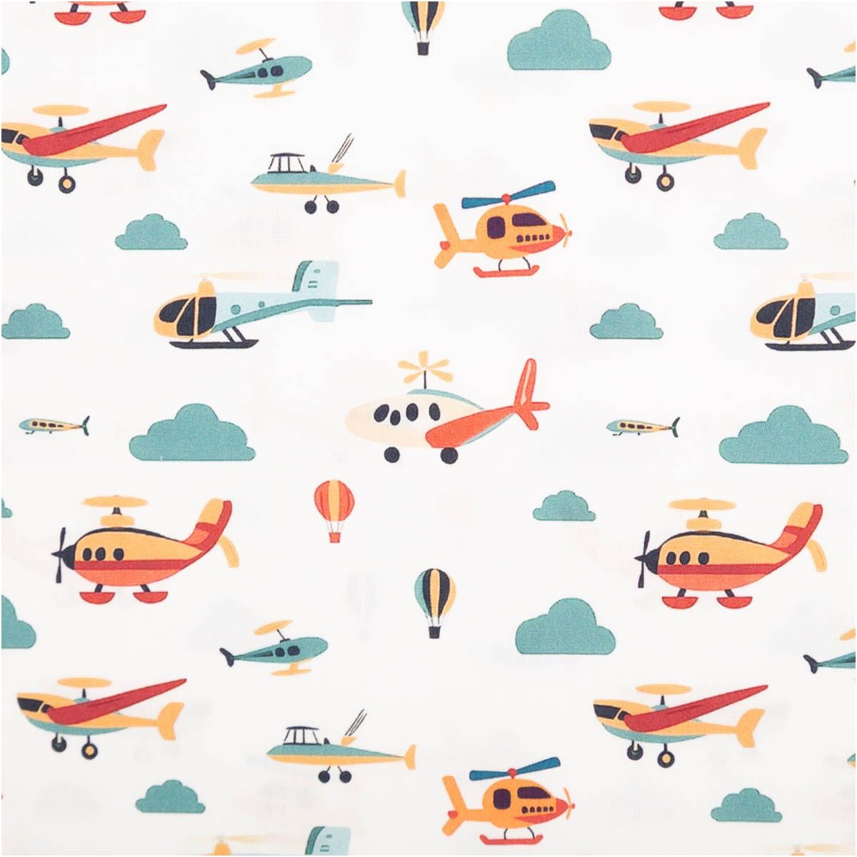 SCHÖNER LEBEN. Stoff Baumwollstoff Meterware Popeline Stoff Flugzeuge wollweiß bunt 140cm, allergikergeeignet,atmungsaktiv,pflegeleicht