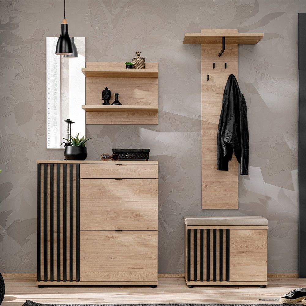 Lomadox Garderoben-Set POLICORO-164, (Spar-Set, 4-St., Spiegelpaneel Schuhs günstig online kaufen