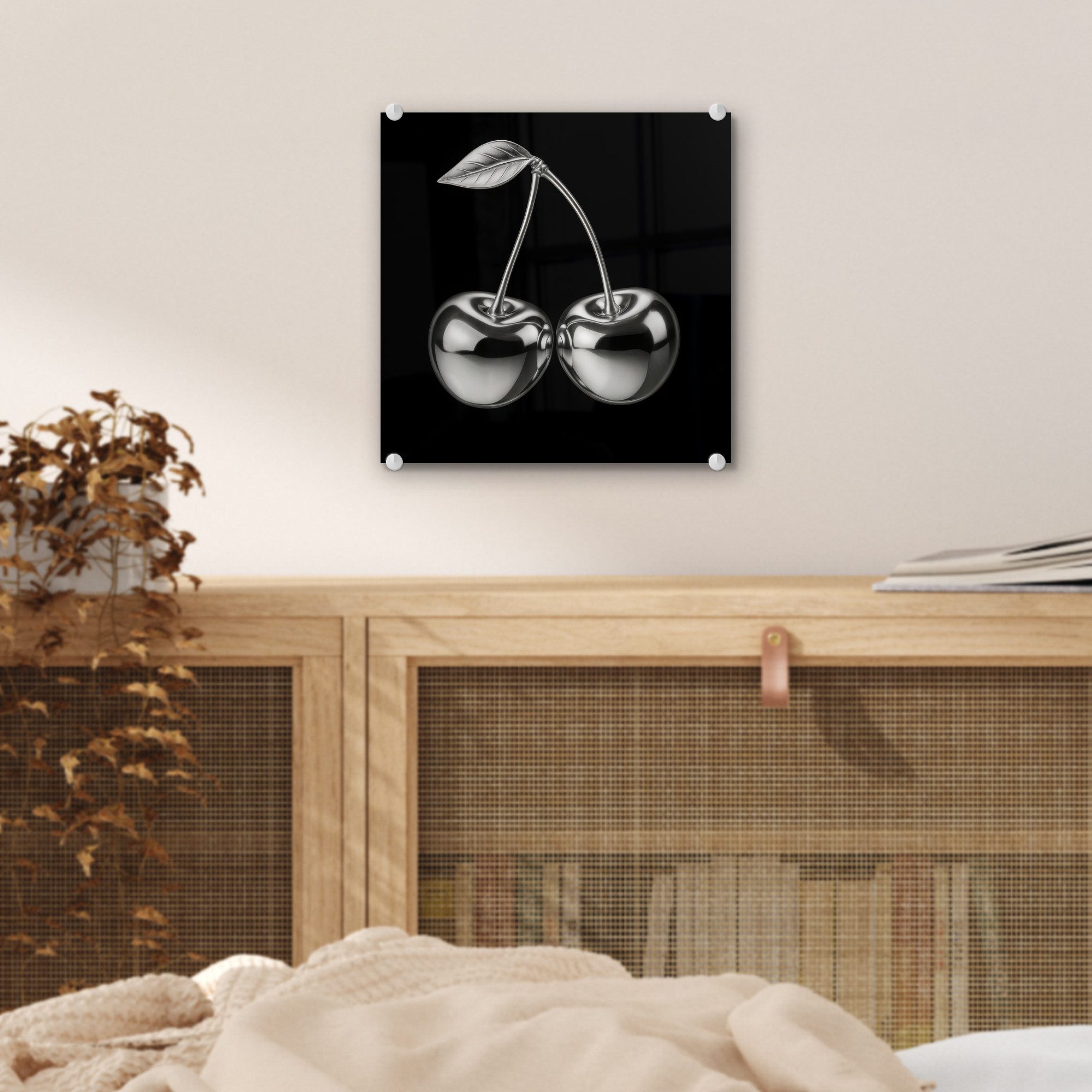 MuchoWow Acrylglasbild Kirsche - Luxuriös - Metallisch, Inkl. Aufhängung, Bilder auf Glas Wandbild, Wanddeko Wohnzimmer Badezimmer, 20x20 cm – Bild 5 von 5