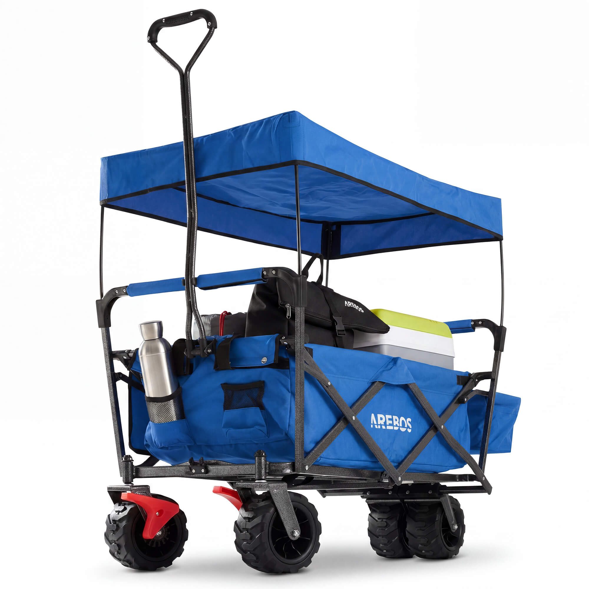 Arebos Bollerwagen faltbarer Handwagen mit Dach – Transportkarre für Garten & Freizeit, Maße 124 x 60 x 128 cm