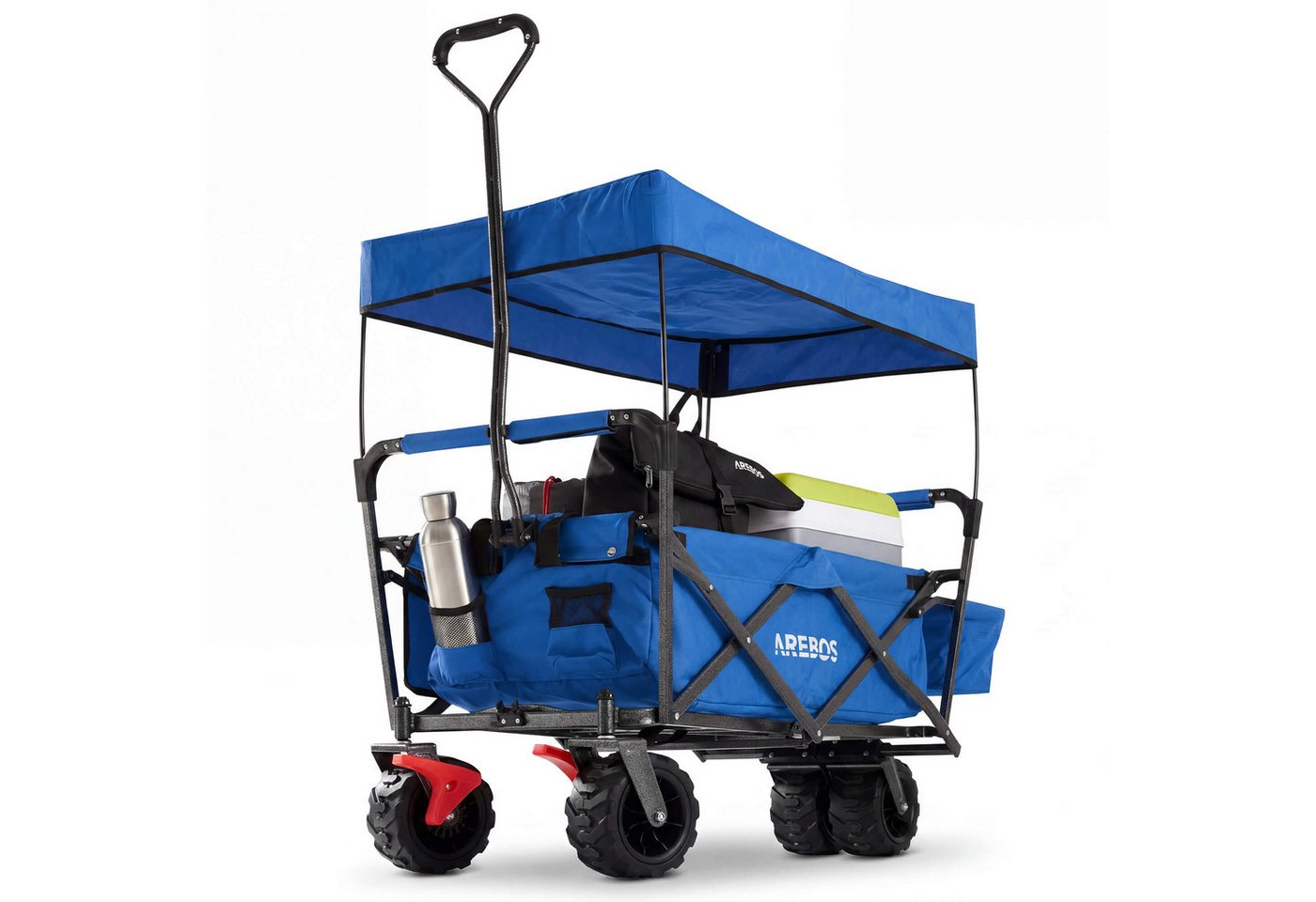 Arebos Bollerwagen faltbarer Handwagen mit Dach – Transportkarre für Garten & Freizeit, Maße 124 x 60 x 128 cm