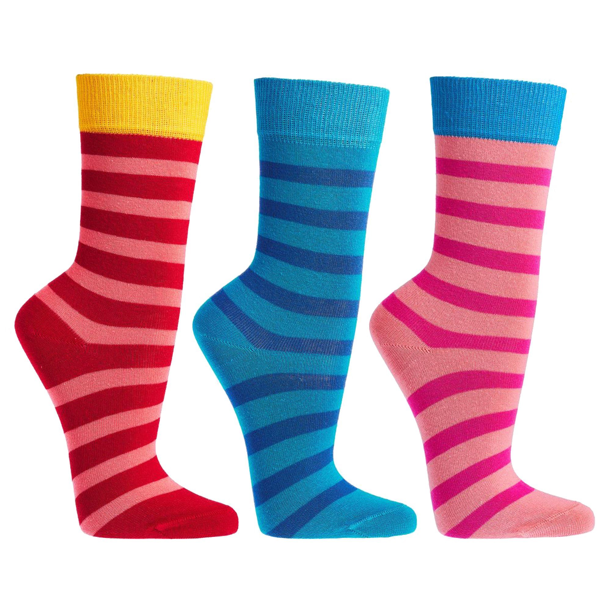 Socks 4 Fun Langsocken 3694 (Packung, 6-Paar, 6 Paar) Kinder Socken mit Bio-Baumwolle, Jungen & Mädchen, Kindersocken rose+blau+rot