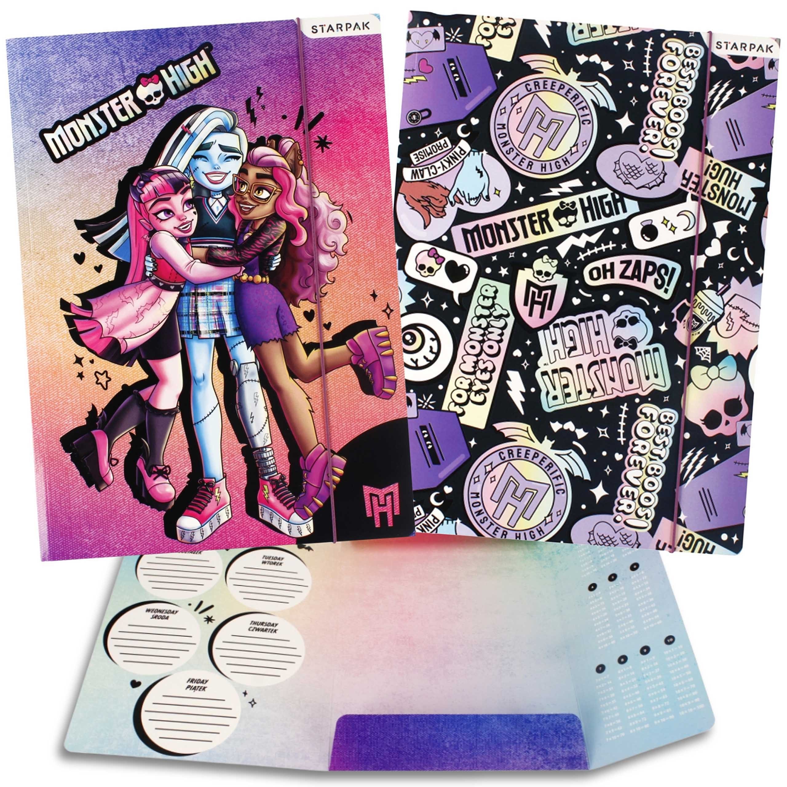 Monster High Konferenzmappe Monster High Mappe mit Gummiband, A4 Kinder Schulmappe, Stundenplan