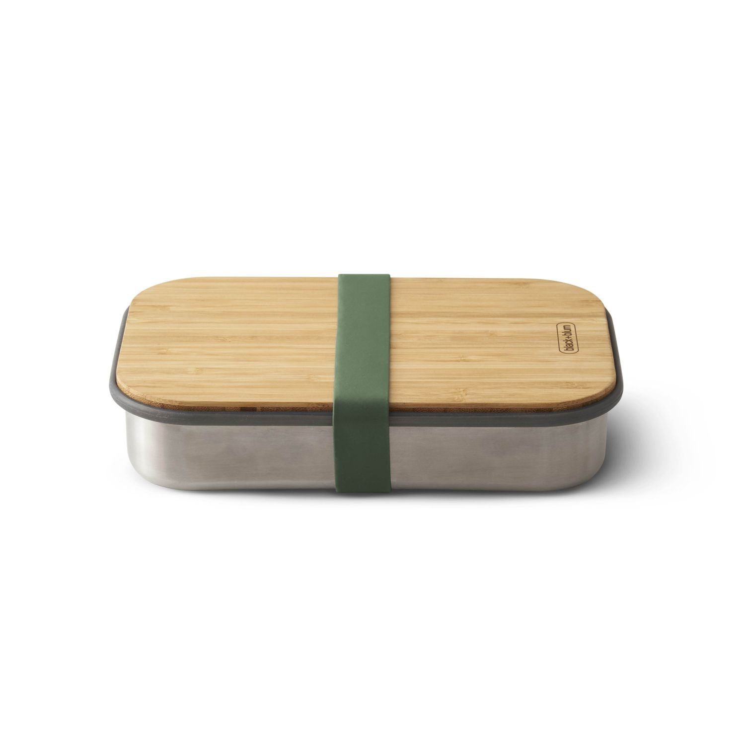 black+blum Lunchbox Edelstahl Sandwich-Box Klein Olive 900 ml, Edelstahl, Bambus, Silikon