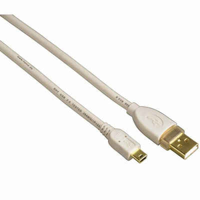 Hama 1,8m Mini-USB Kabel Daten-Kabel Ladekabel Weiß mobiles Navigationsgerät (USB 2.0 Anschluss-Kabel mit Mini-B-Stecker, für PC, Tablet, Handy etc)