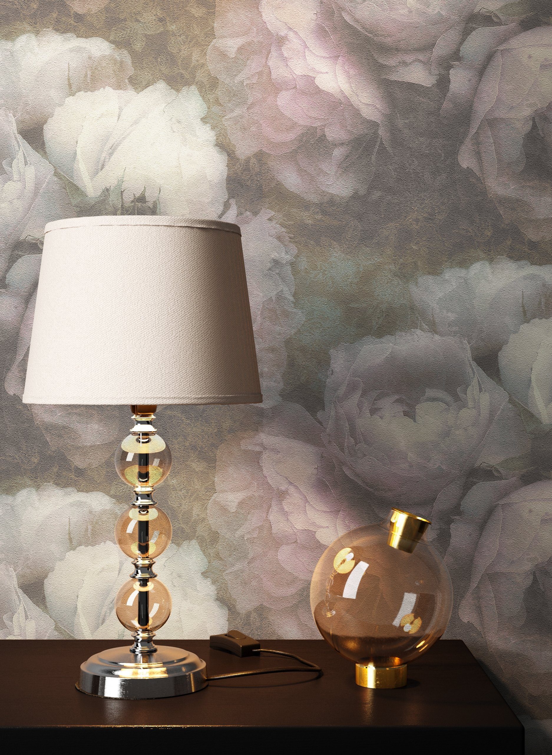 Newroom Vliestapete Muster1 Tapete Vintage Blumen,Rosen,Blätter, Rosa Tapete Blumen Floral - Vintage Blumentapete Weiß Grün Rosen 3D Optik für Schlafzimmer Wohnzimmer Küche, Blumentapete