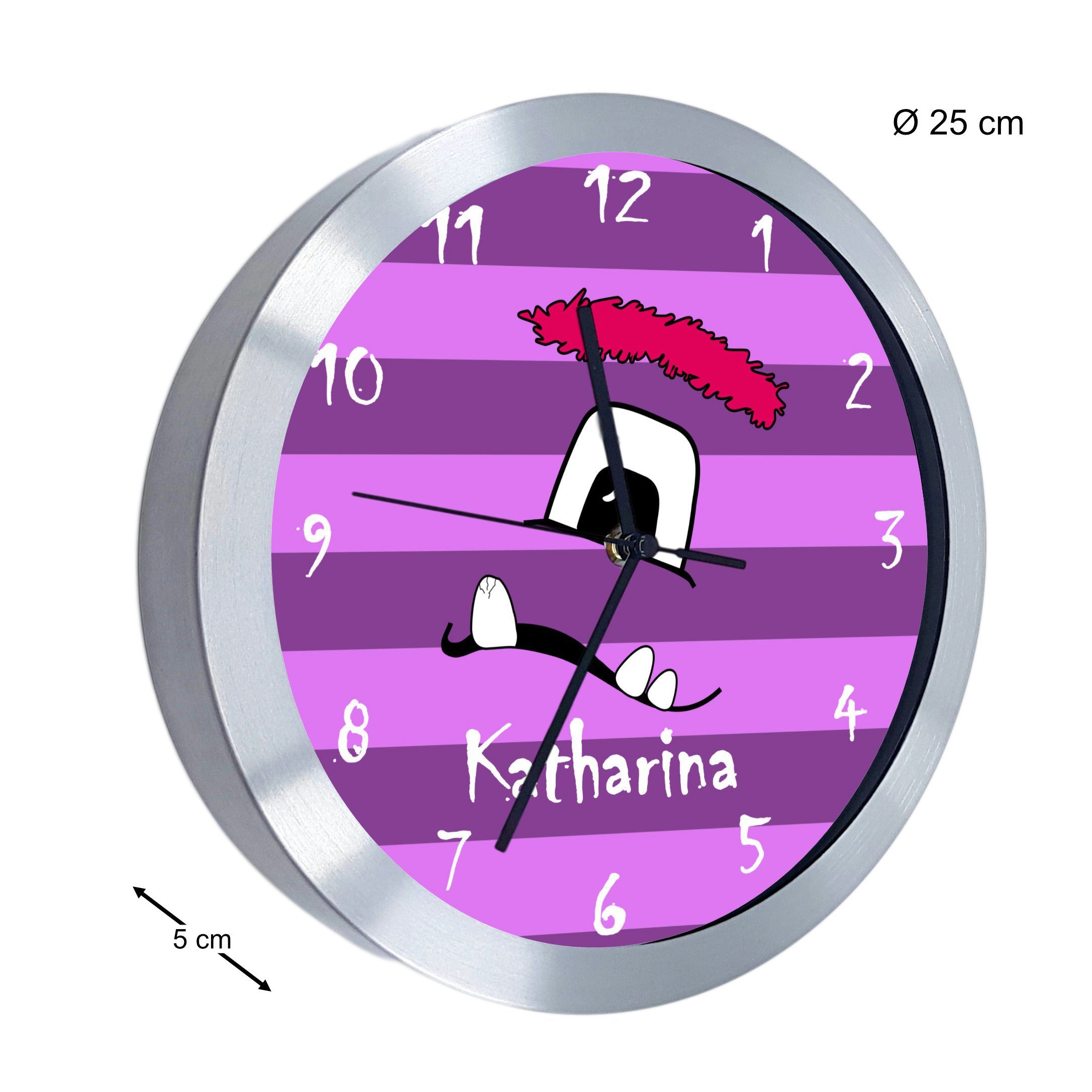 lila CreaDesign Monster Kinder personalisiert Wanduhr Kinderzimmer Funkwanduhr