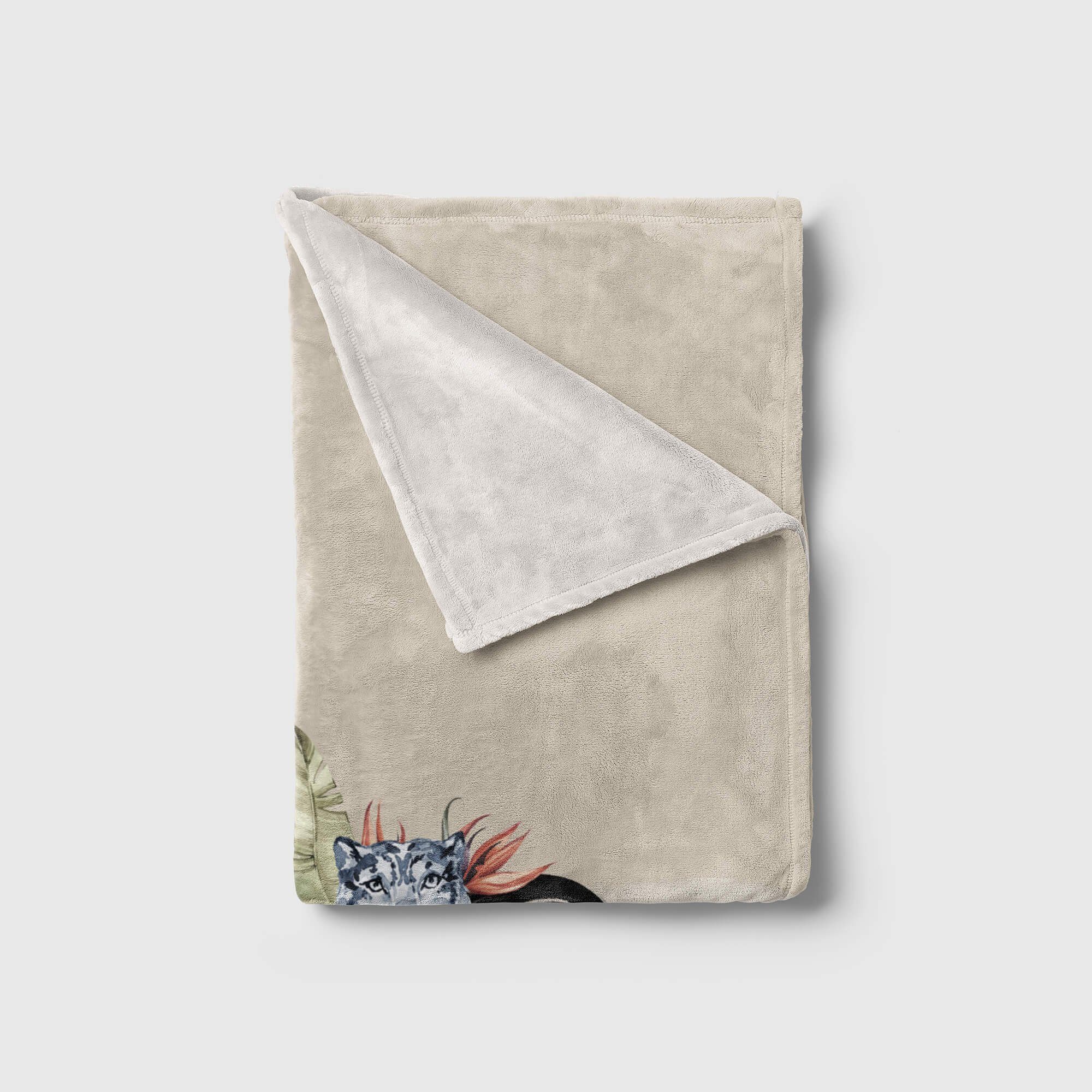 Baumwolle-Polyester-Mix Handtuch Strandhandtuch Sinus Kuscheldecke Handtuch (1-St), Art Handtücher Kunstvoll, Schneeleopard Saunatuch