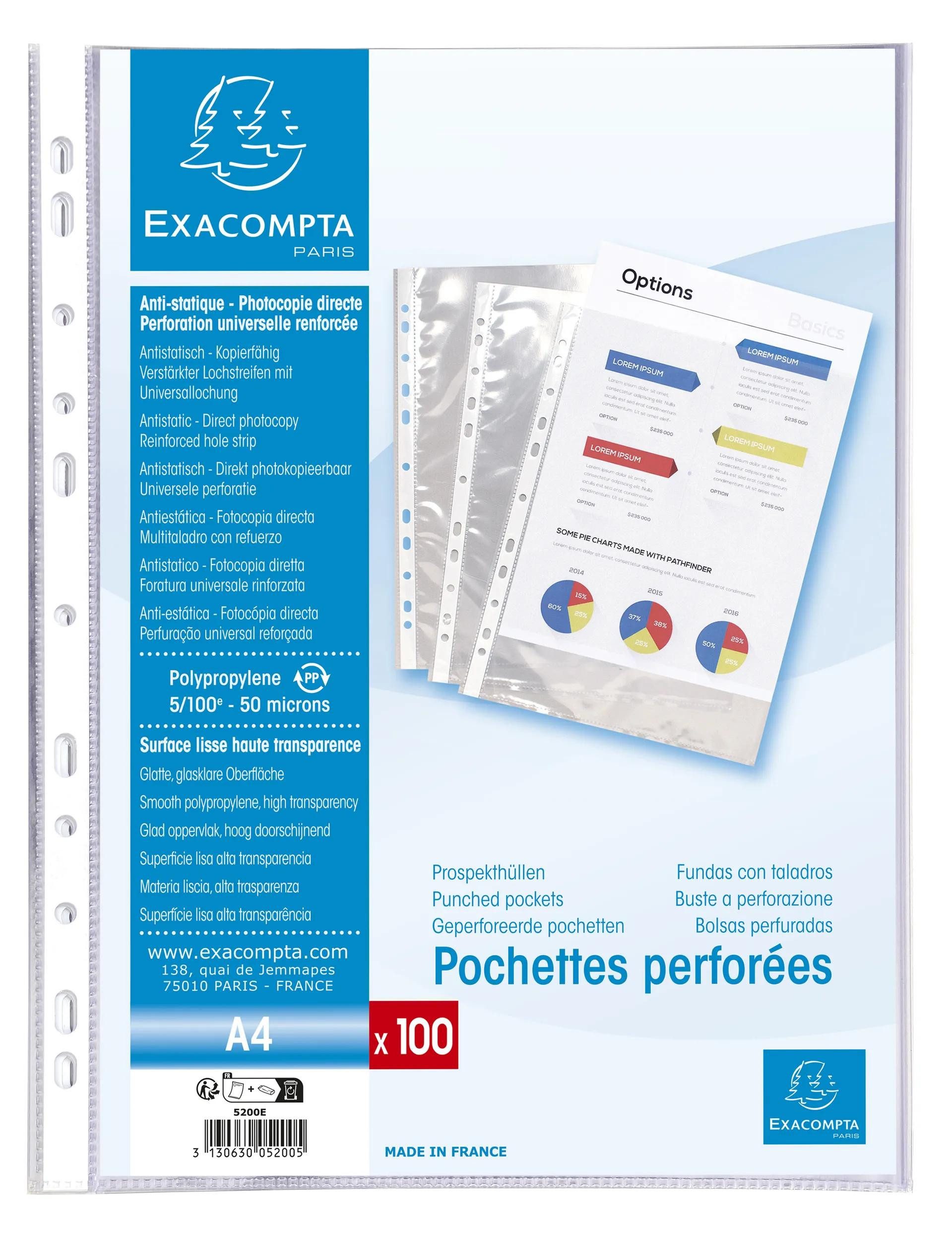 Prospekthülle 10x Pack 100 Prospekthüllen A4, glattem PP 60µ, Kristall, 5200E