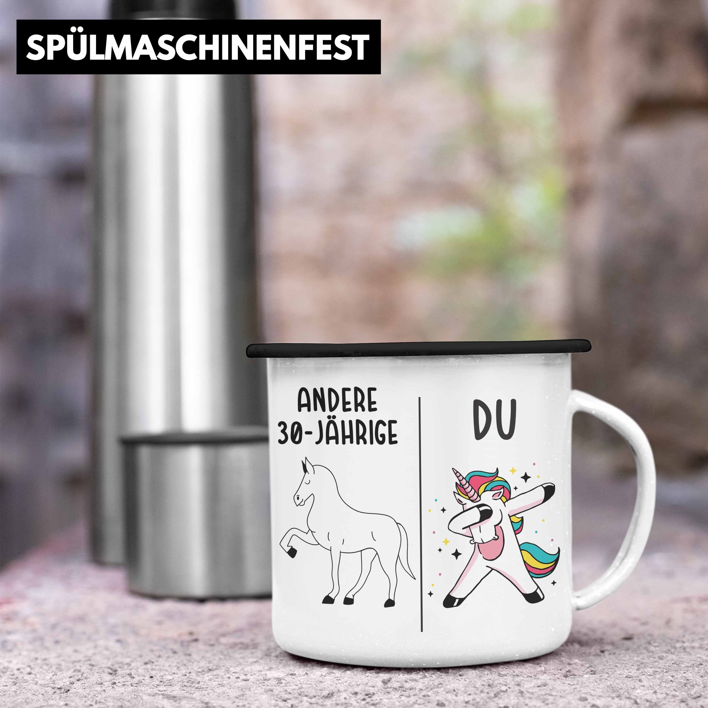 Geschenk Geburtstag Tasse Trendation 30er Geburtstag Frauen Einhorn Geschenkidee Emaille Thermotasse - Trendation Schwarz 30.