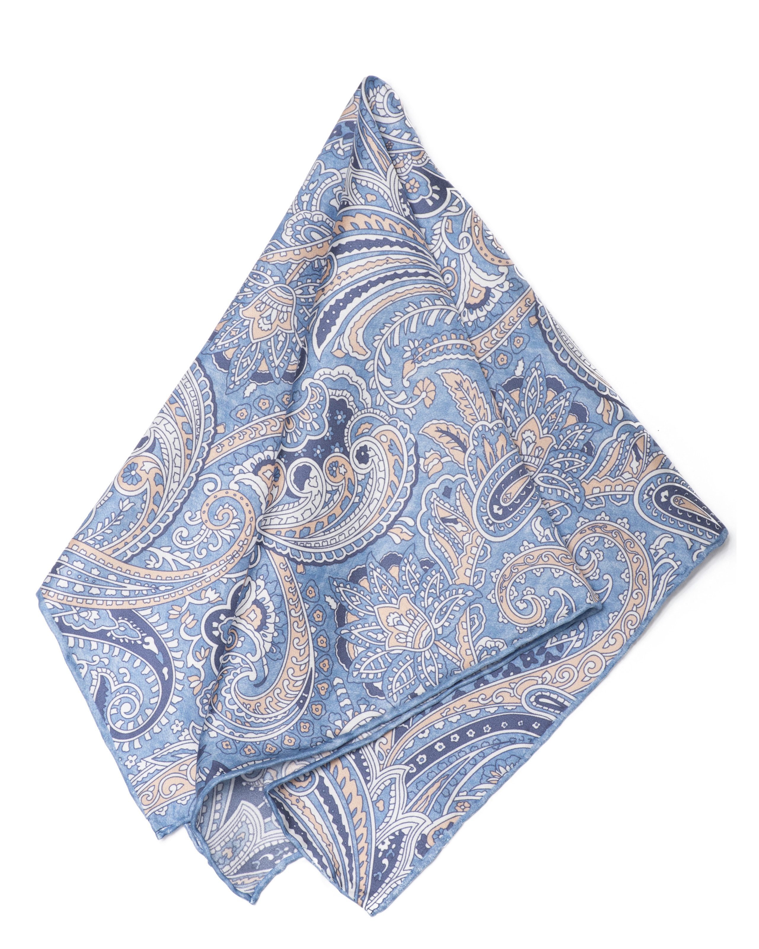 MayTree Seidentuch Herren handrolliert aus Twill-Seide, 53x53 Paisley hellblau, (Stück), 100% Seide