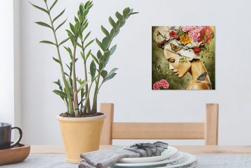 OneMillionCanvasses® Leinwandbild Frau - Blumen - Farben - Schmetterlinge - Rosen - Kopftuch, (1 St), Leinwand Bilder für Wohnzimmer Schlafzimmer