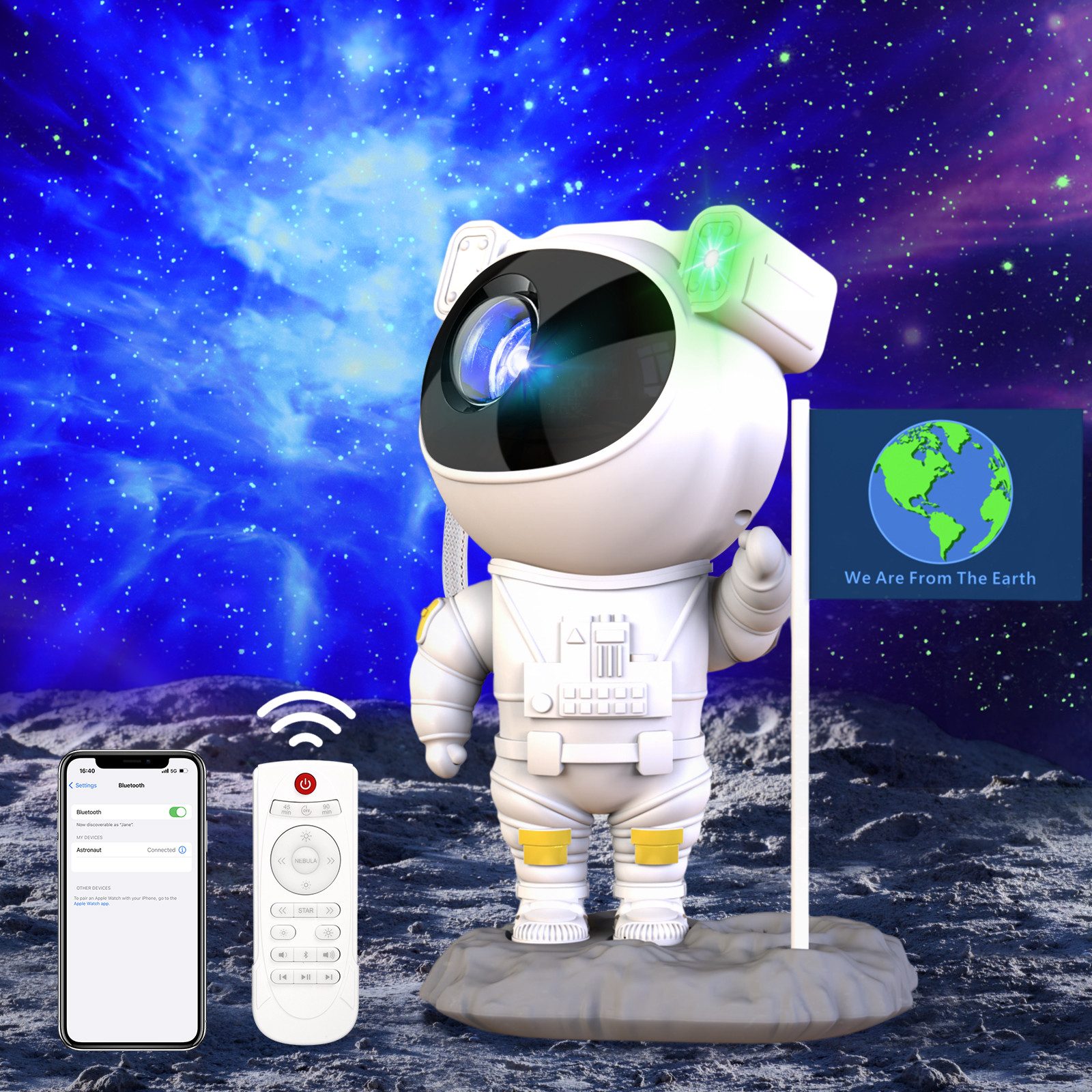 Fofile Sternenhimmel Projektor Astronaut, Galaxy Nachtlicht mit Fernbedienung LED-Beamer (Timer, Bluetooth Lautsprecher, für Baby Party Geschenke)
