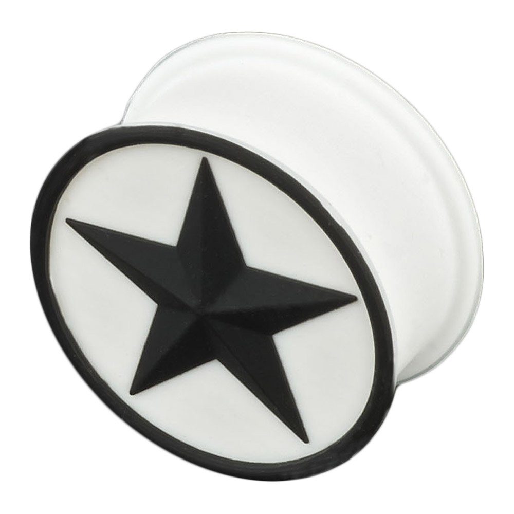 viva-adorno Plug 1 Stück Flesh Plug Tunnel Ohr Piercing Silikon flexibel Stern, Sterne Größe 4 bis 26mm 3 Weiß / Schwarz