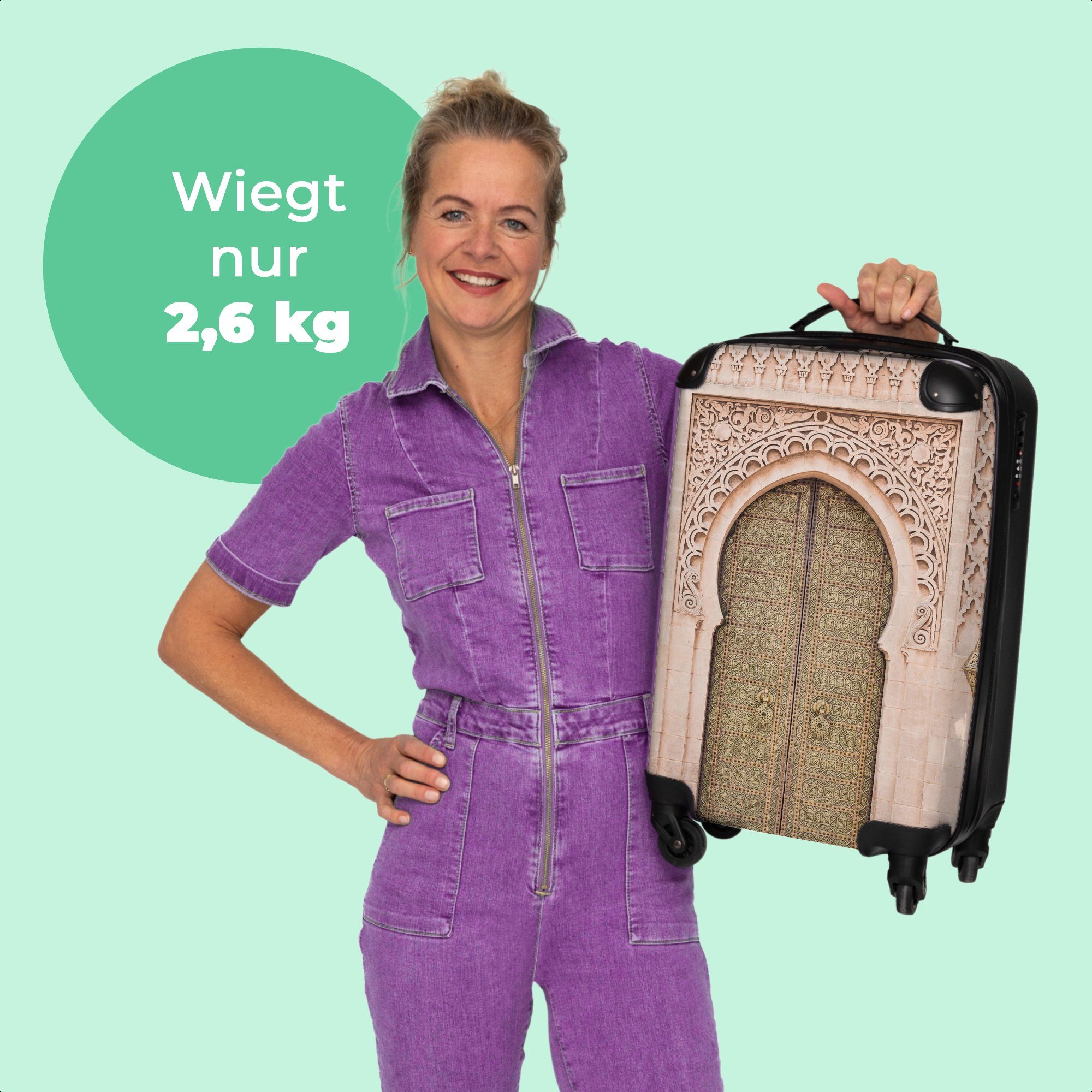 Marokkanische Cabin 55x35x20cm Handgepäckkoffer NoBoringSuitcases.com© mit 4 Kleine Handgepäck - 4 - Reisekoffer Tür - Rollen, Rollen Rosa Trolley Rollkoffer Kunst - Tor,