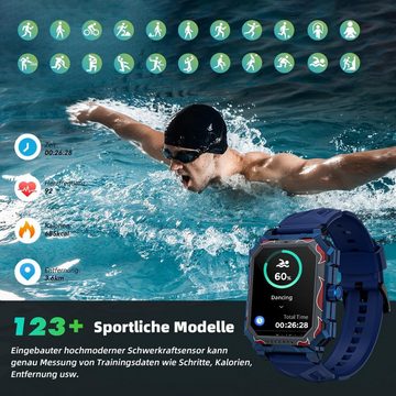 Pergear Max Militär Herren's Telefonfunktion 650mAh 5ATM Wasserdicht Smartwatch (1,96 Zoll, Android/iOS), Titan Militäruhr: Robustes Design Fitnessfunktionen lange Akkulaufzeit