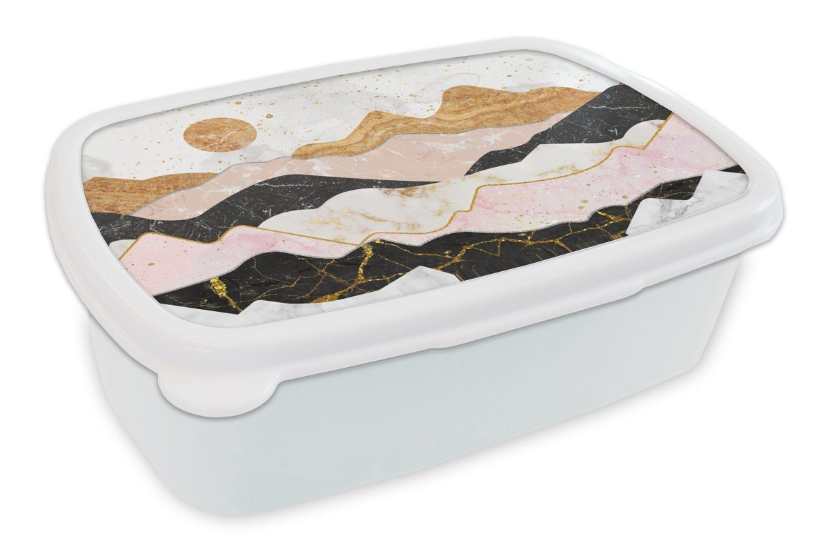 MuchoWow Lunchbox Marmor - Gold - Pastell, Kunststoff, (2-tlg), Brotbox für Kinder und Erwachsene, Brotdose, für Jungs und Mädchen weiß