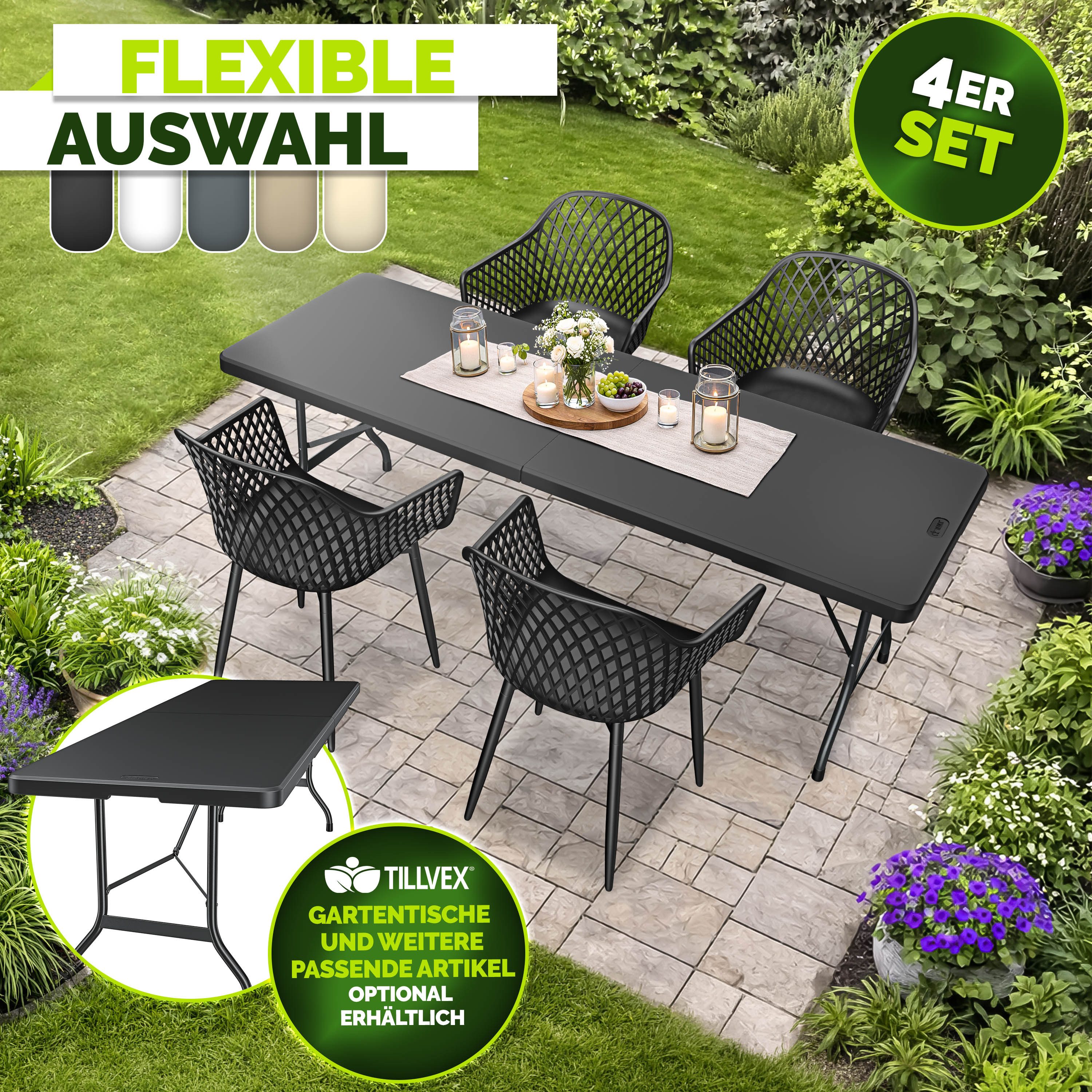 tillvex Gartenstuhl Gartenstühle Set Wetterfest mit Armlehne Outdoor Stühle bis 120kg (UV-beständig Terrassenstuhl Gartenmöbel Terrasse Balkon Outdoor Garten, 4 St), belastbar