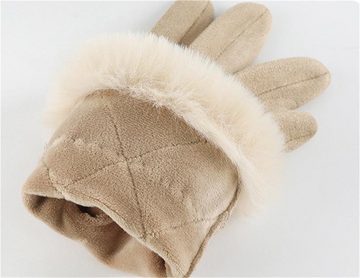 Rouemi Lederhandschuhe Damenhandschuhe, Plüschhandschuhe aus warmem, kariertem Wildleder