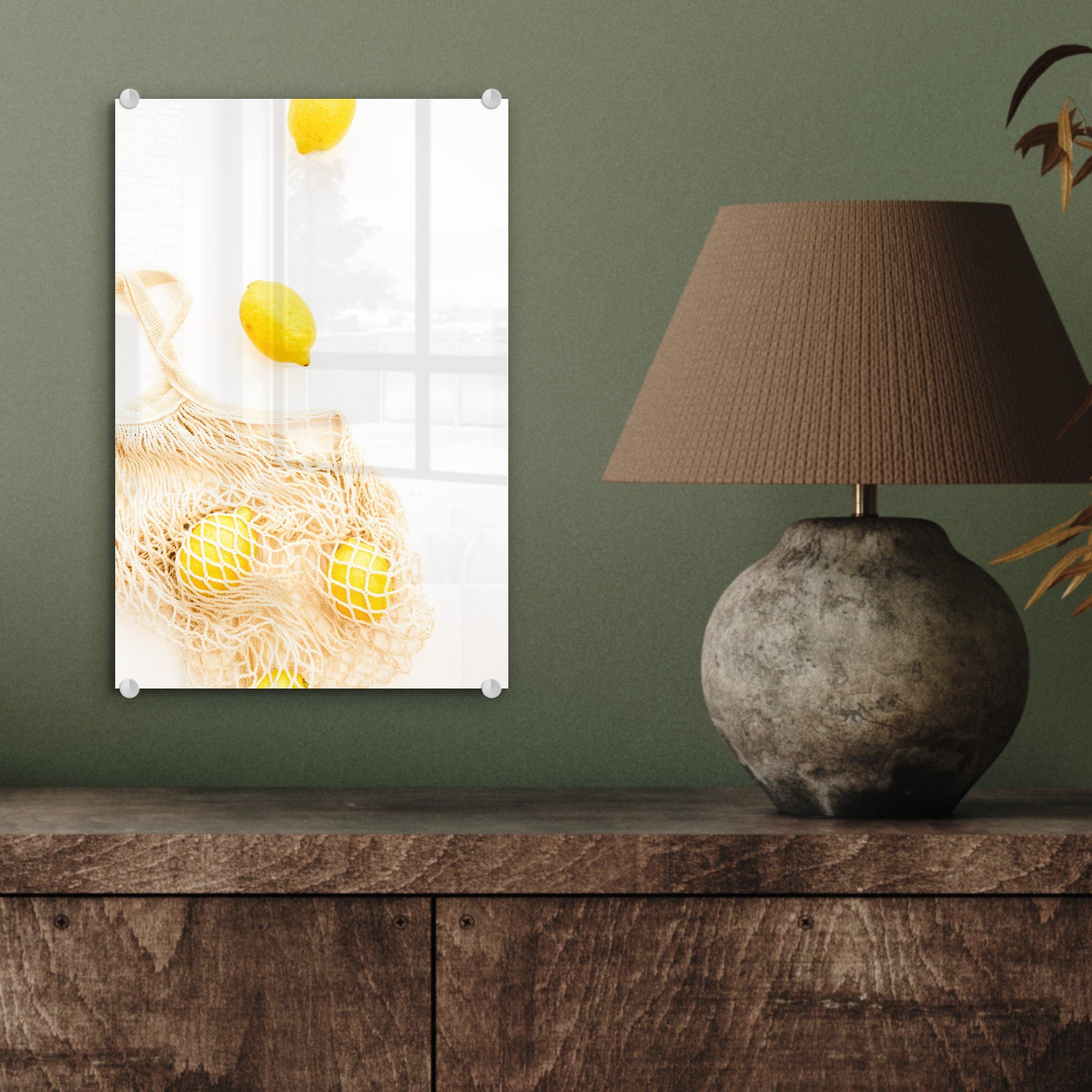 - Glas MuchoWow auf St), Glasbilder auf Foto Wandbild Glas - Gelb, - Wanddekoration Tasche Acrylglasbild Bilder Zitrone - (1 -