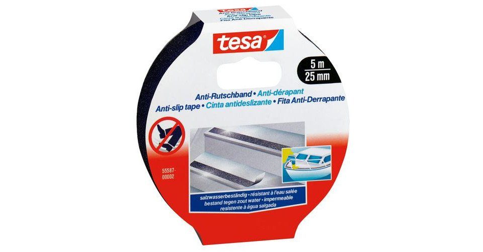 Klebehaken tesa Antirutschband 5 m x 25 mm, schwarz