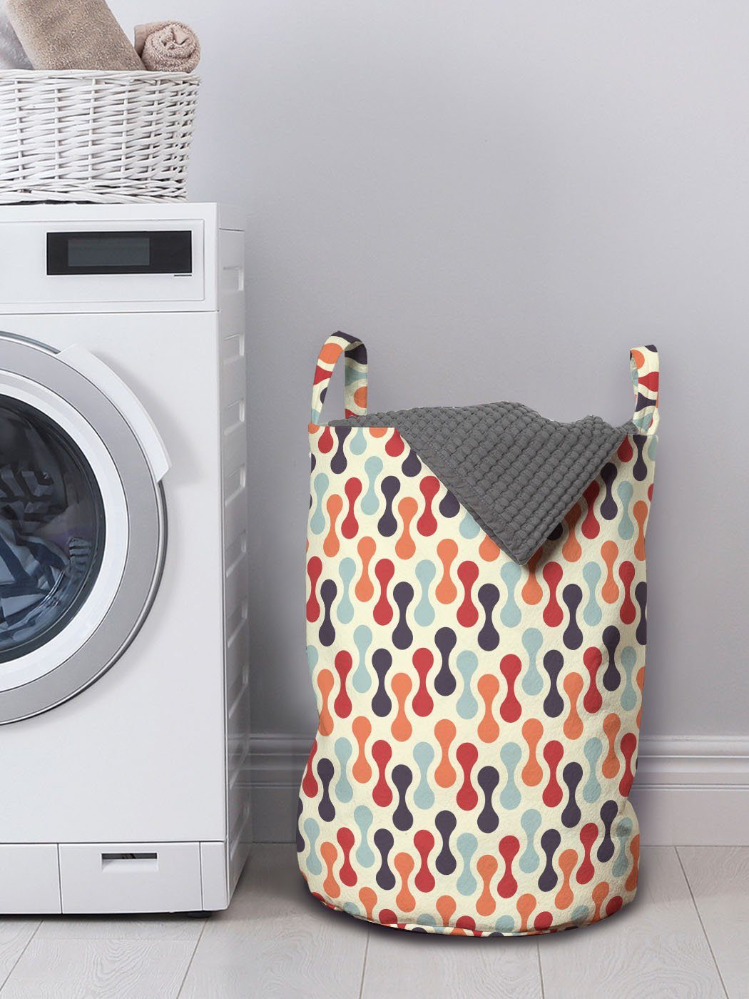 Abakuhaus mit Waschsalons, abstrakte Wäschekorb Wäschesäckchen Vertikale für Griffen Form Kordelzugverschluss Bunt