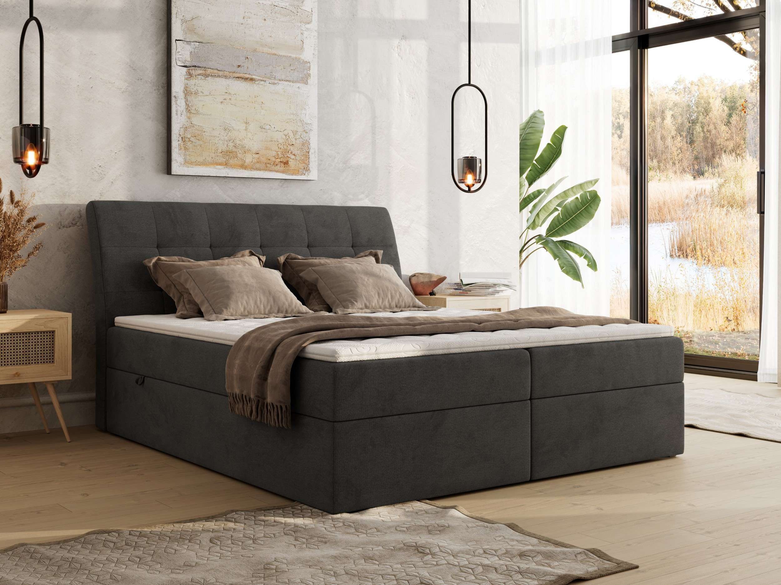 MKS MÖBEL Boxspringbett DAGOS (Set, Topper T25/Visco, Doppelbett), Bett mit Bettkasten und Kopfteil, Polsterbett, Multipocket-Matratzen