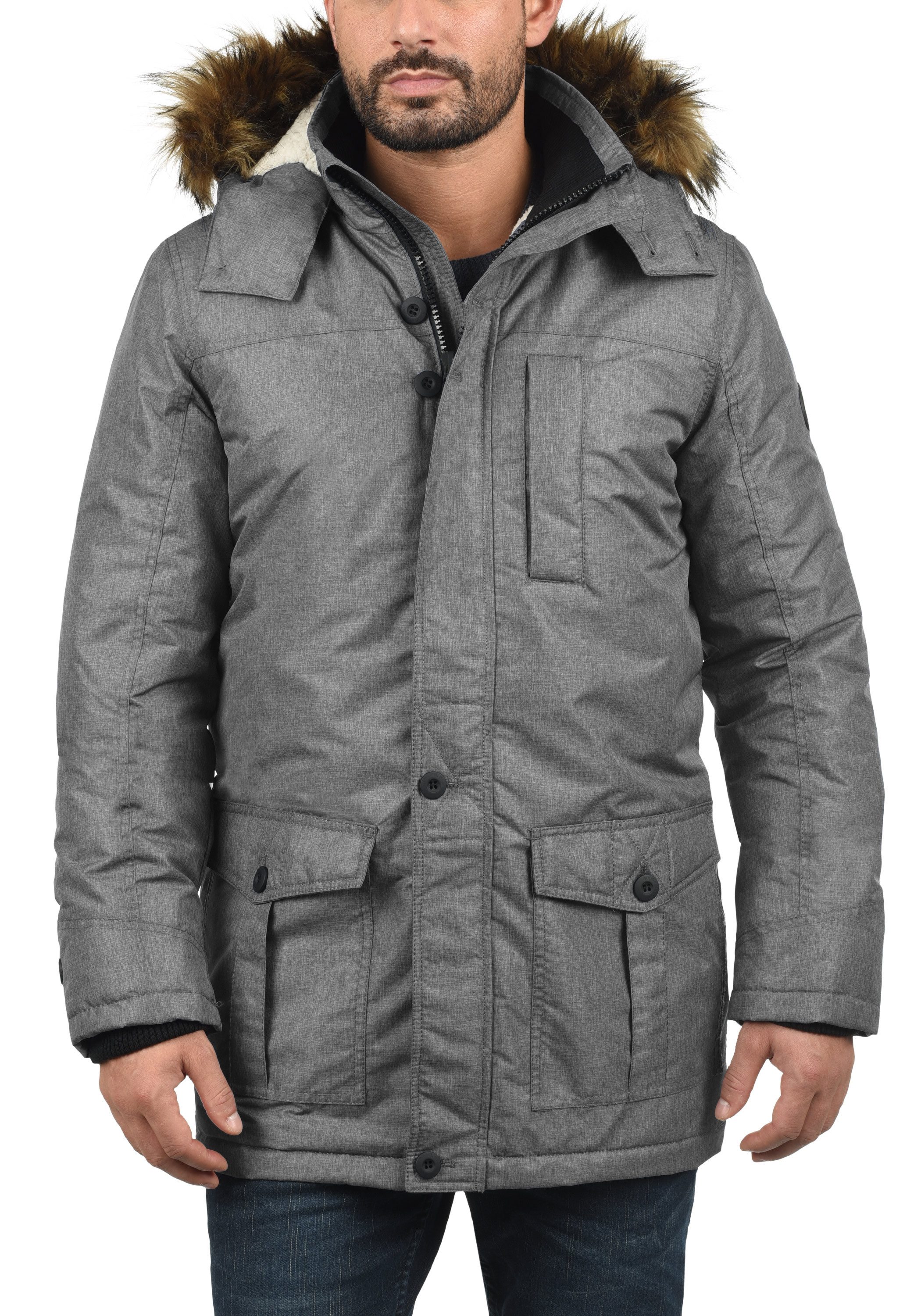 !Solid Winterjacke SDOctavus Lange Jacke mit abnehmbarer Kapuze und Kunstfellkragen