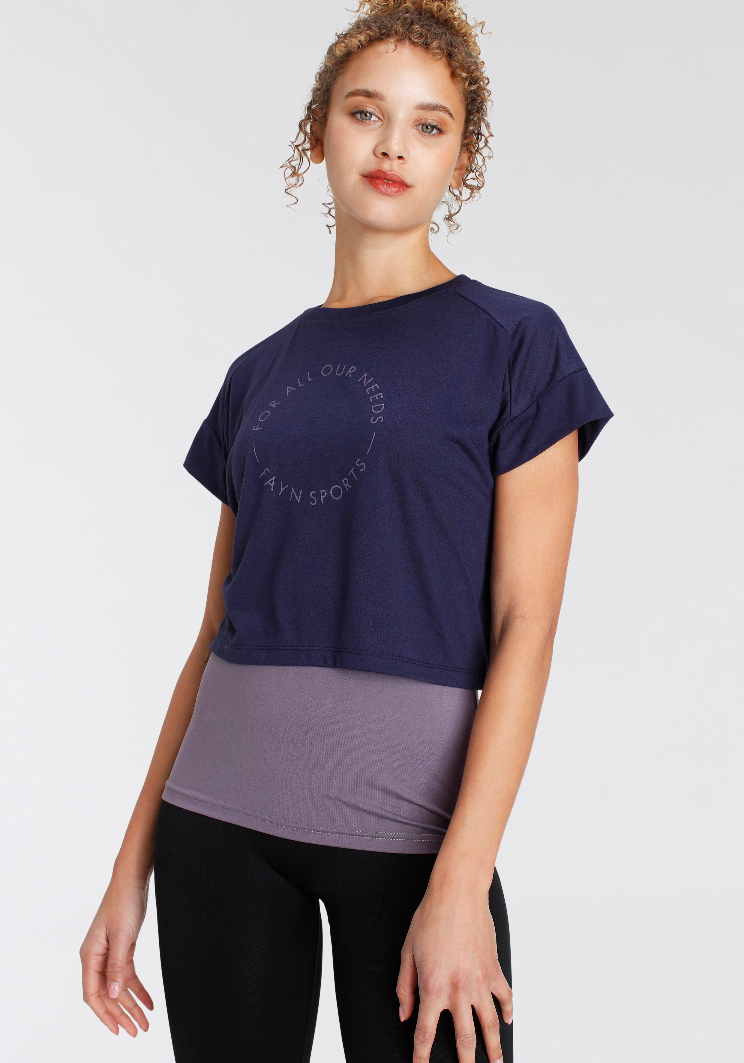 SPORTS 2-tlg) FAYN T-Shirt Top navy-purple Cropped (Set,
