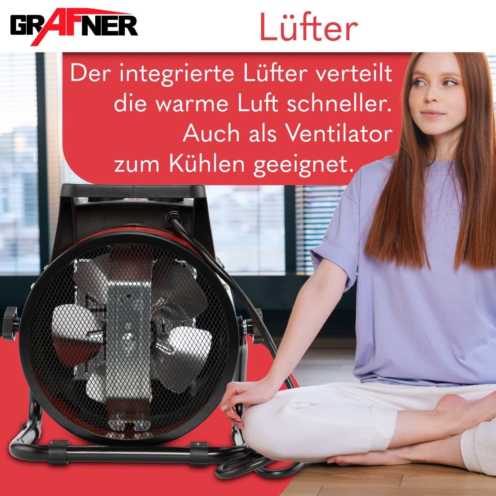 Grafner Heizgerät Heizgerät Elektroheizer Heizstrahler 3000 Watt Bauheizer, 3000 W, mit Thermostat und Tragegriff – Bild 4 von 5