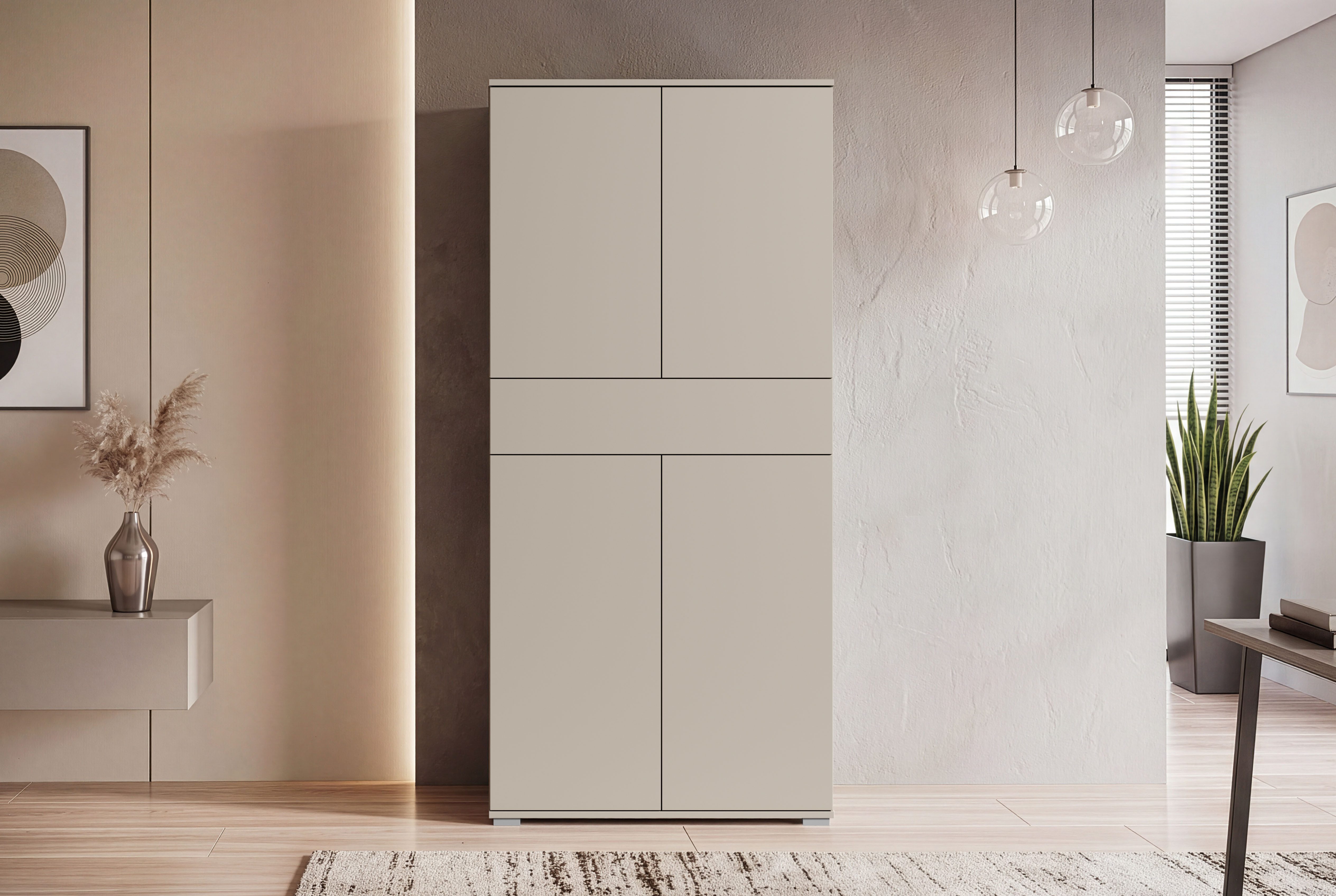 OTTO home Aktenschrank Kenia, Stauraumschrank 80 cm breit mit Schublade (1-St) Griffloses Design mit Push-to-Open und verstellbaren Einlegeböden – Bild 4 von 5