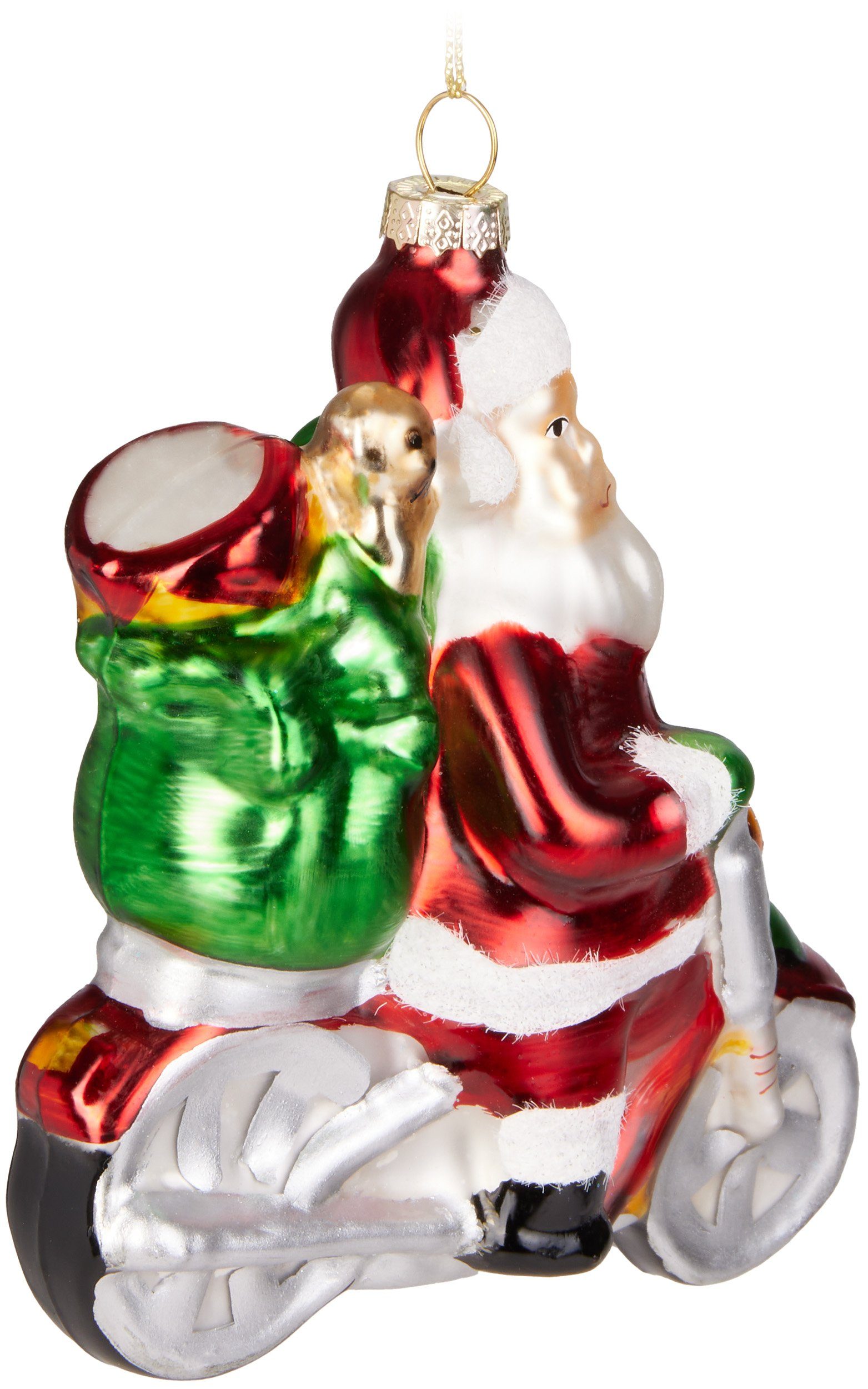 - - BRUBAKER cm Hund aus Anhänger mit Handbemalte Santa (1-tlg), Rot Weihnachtskugel Glas Mundgeblasene 11,2 Baumkugel Figuren Weihnachtsbaumkugel Motorrad Grün Weihnachtsmann Christbaumschmuck auf Lustige Deko -