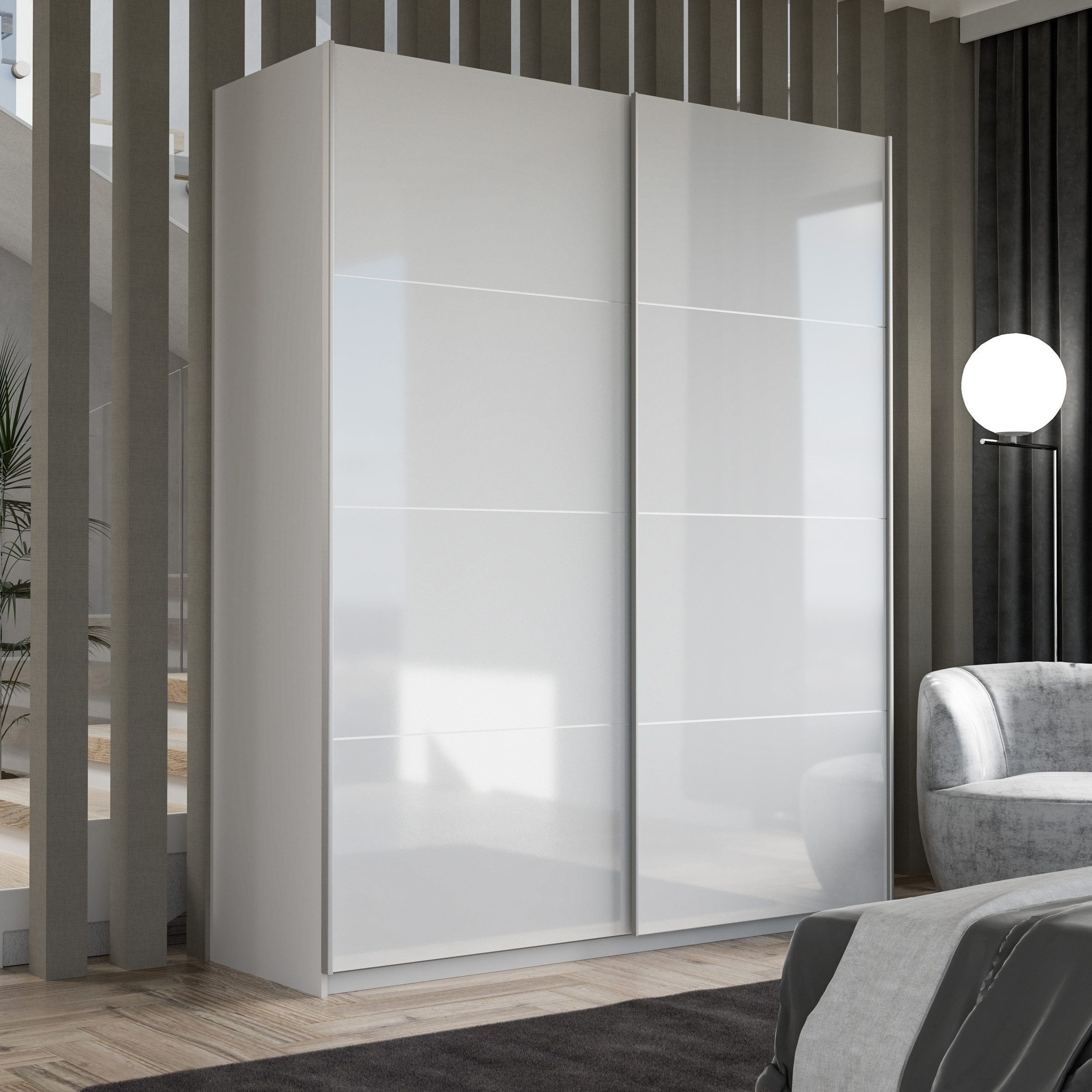 FORTE Schwebetürenschrank in Weiß/ Weiß Glanz, 170,3x209,7x61,2cm B/H/T günstig online kaufen