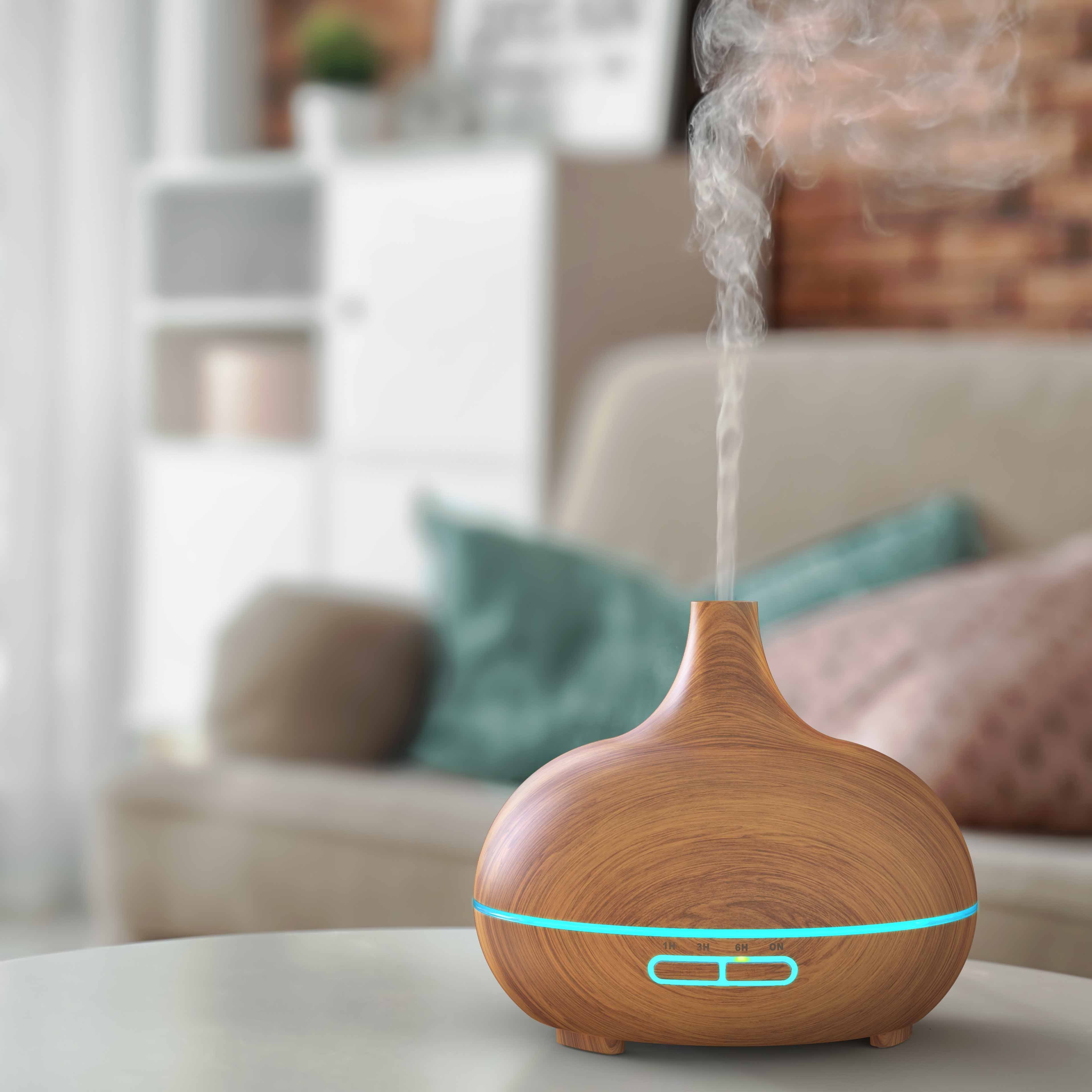 Arendo Diffuser Ultraschall LED Aroma Diffusor 300ml, Luftbefeuchter, Holzdekor, Timer, 0,3 l Wassertank, Raumbefeuchter, Nachtlicht, Dauernebelmodus, leises Betriebsgeräusch